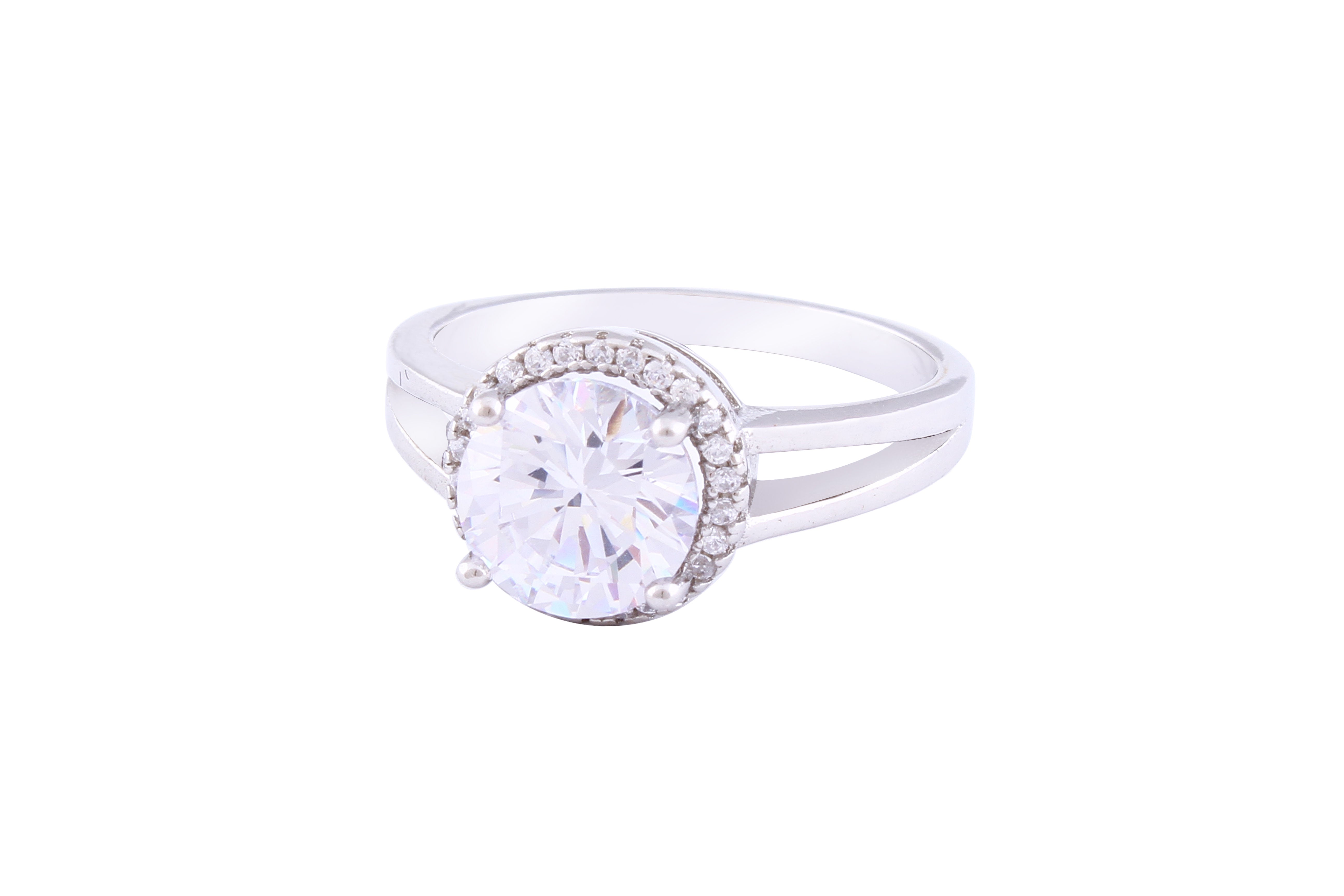 Asfour Crystal Halo Ring Inlaid With Round Zircon Stones In 925 Sterling Silver RM0042-7