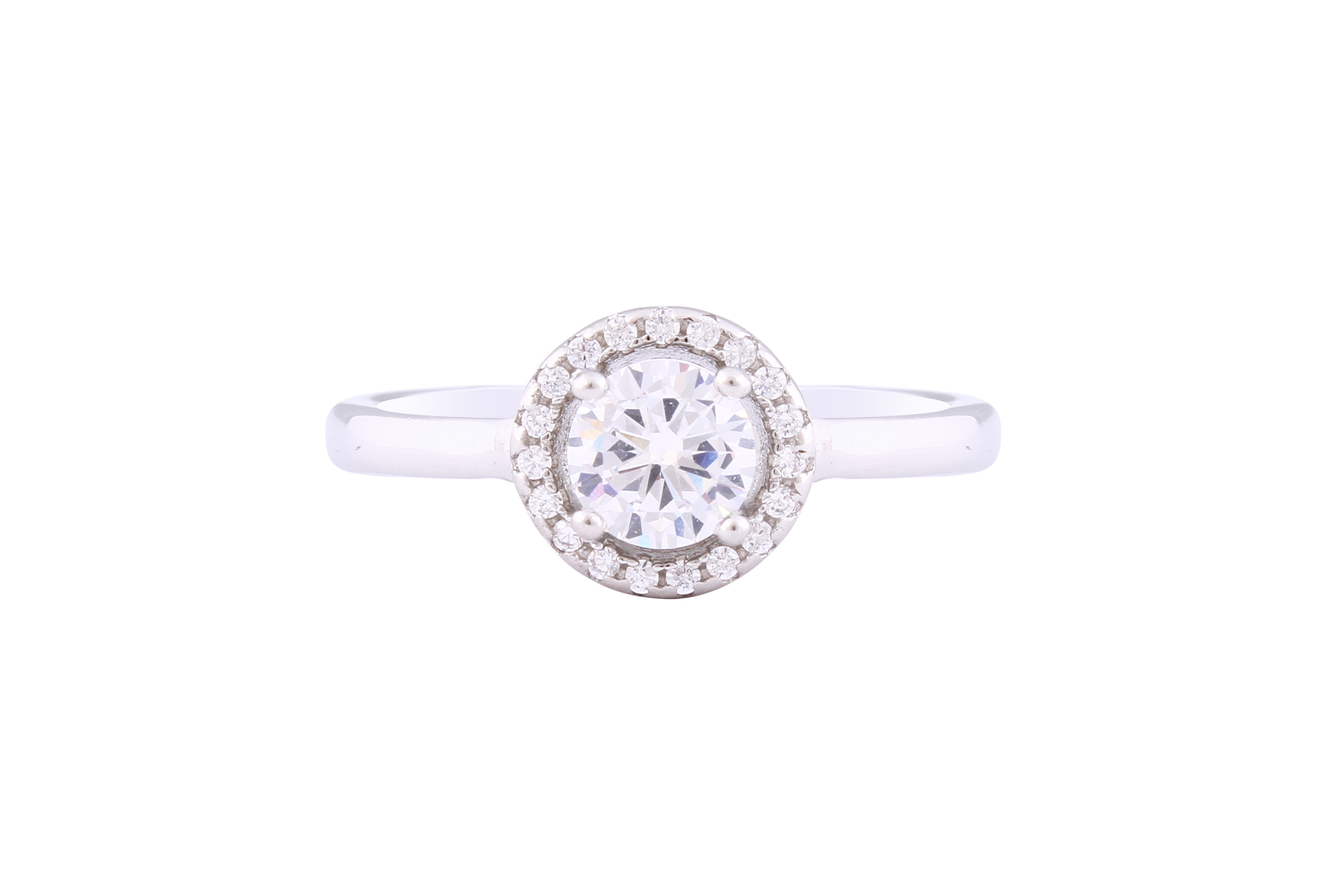 Asfour Crystal Halo Ring Inlaid With Round Zircon Stones In 925 Sterling Silver RM0043-8