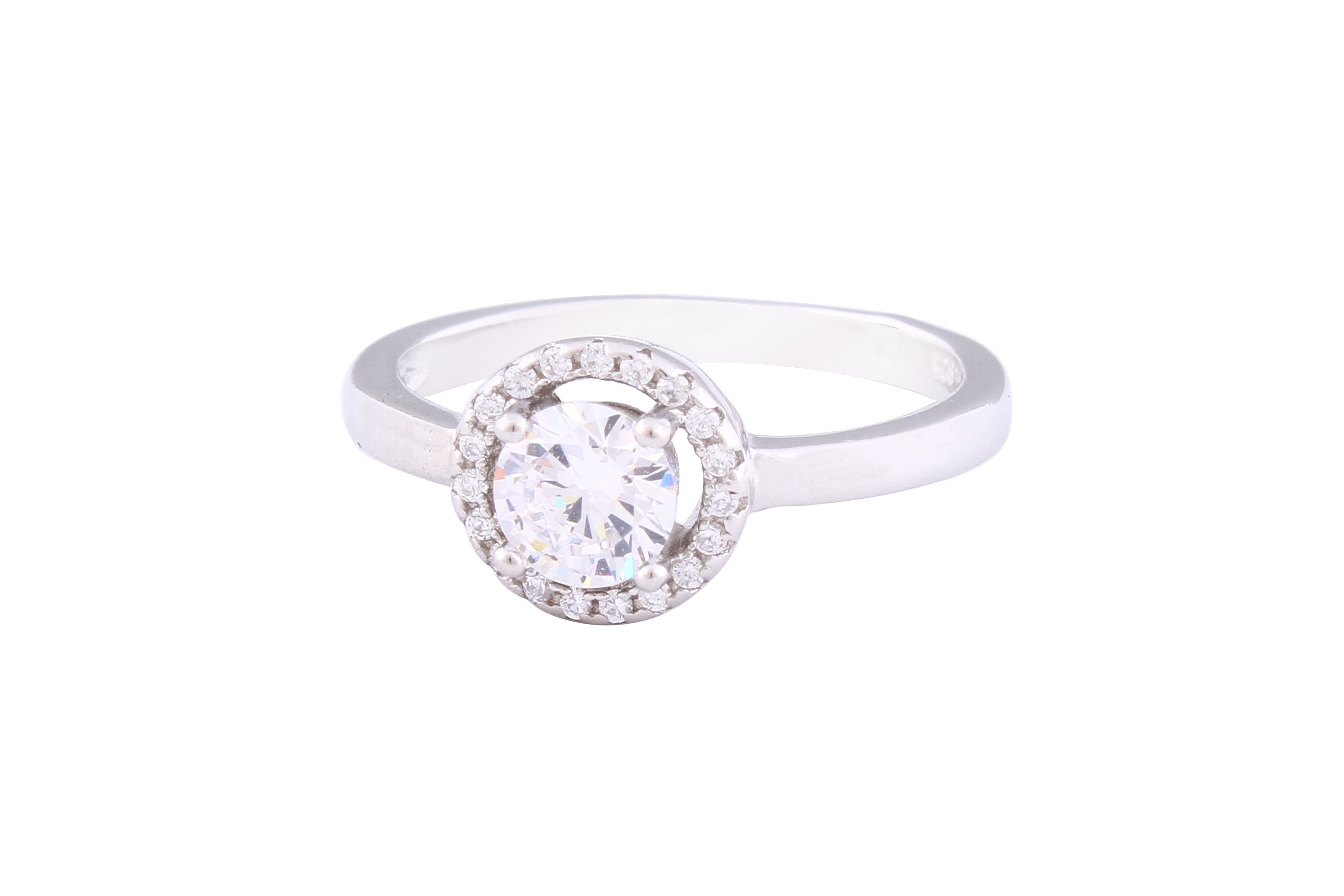 Asfour Crystal Halo Ring Inlaid With Round Zircon Stones In 925 Sterling Silver RM0043-8