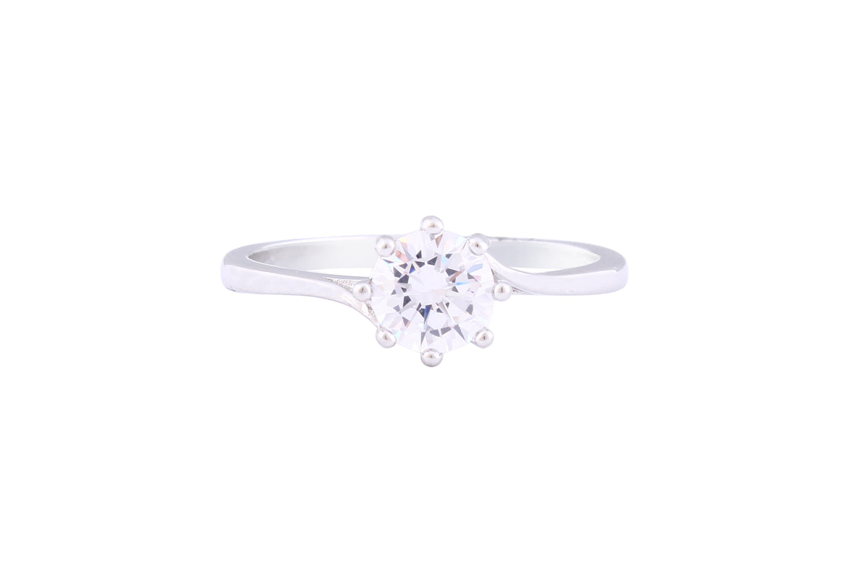 Asfour Crystal Drew Ring Inlaid With Round Zircon Stone In 925 Sterling Silver RM0044-8