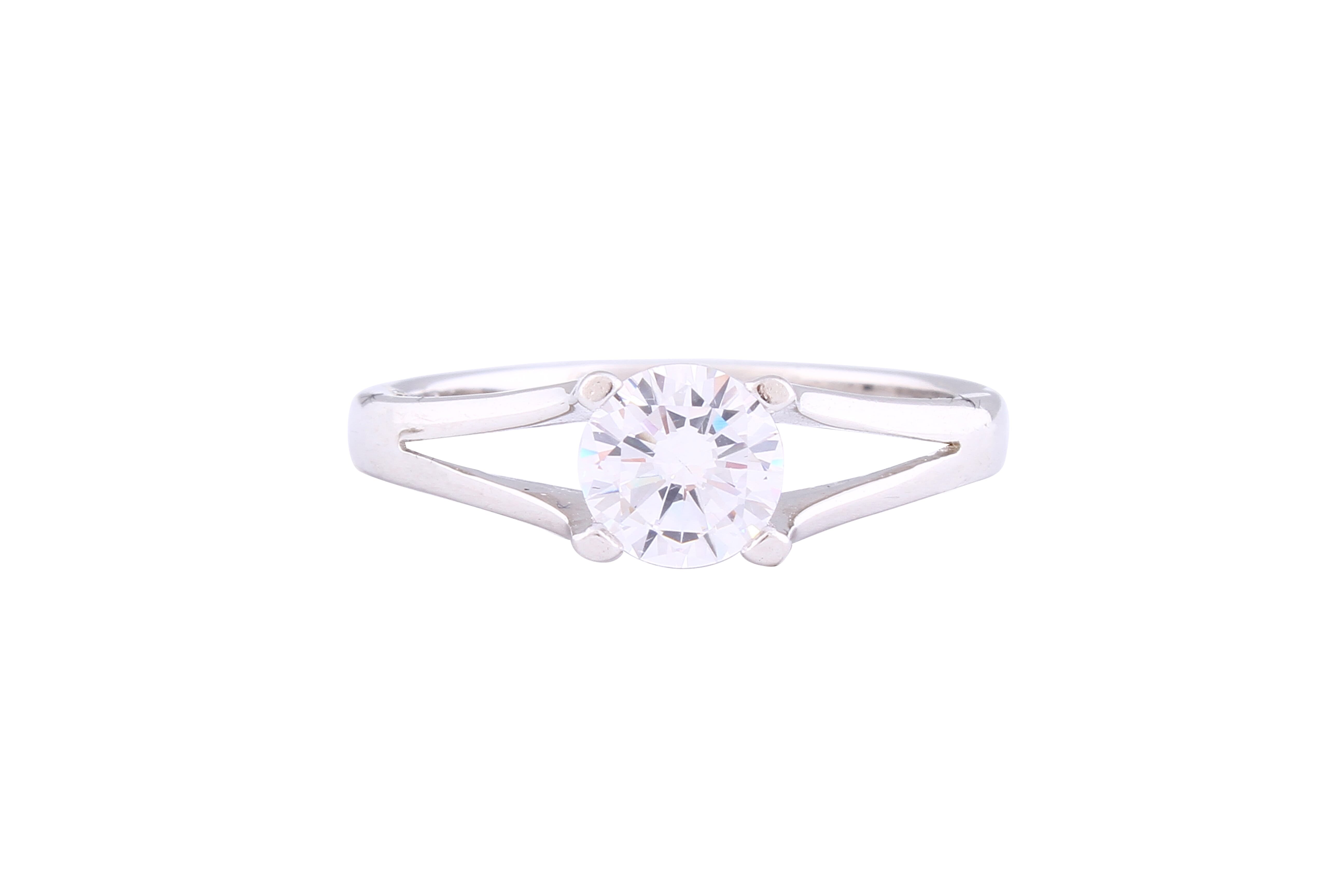 Asfour Crystal Split Shank Ring Inlaid With Round Zircon Stone In 925 Sterling Silver RM0047-8