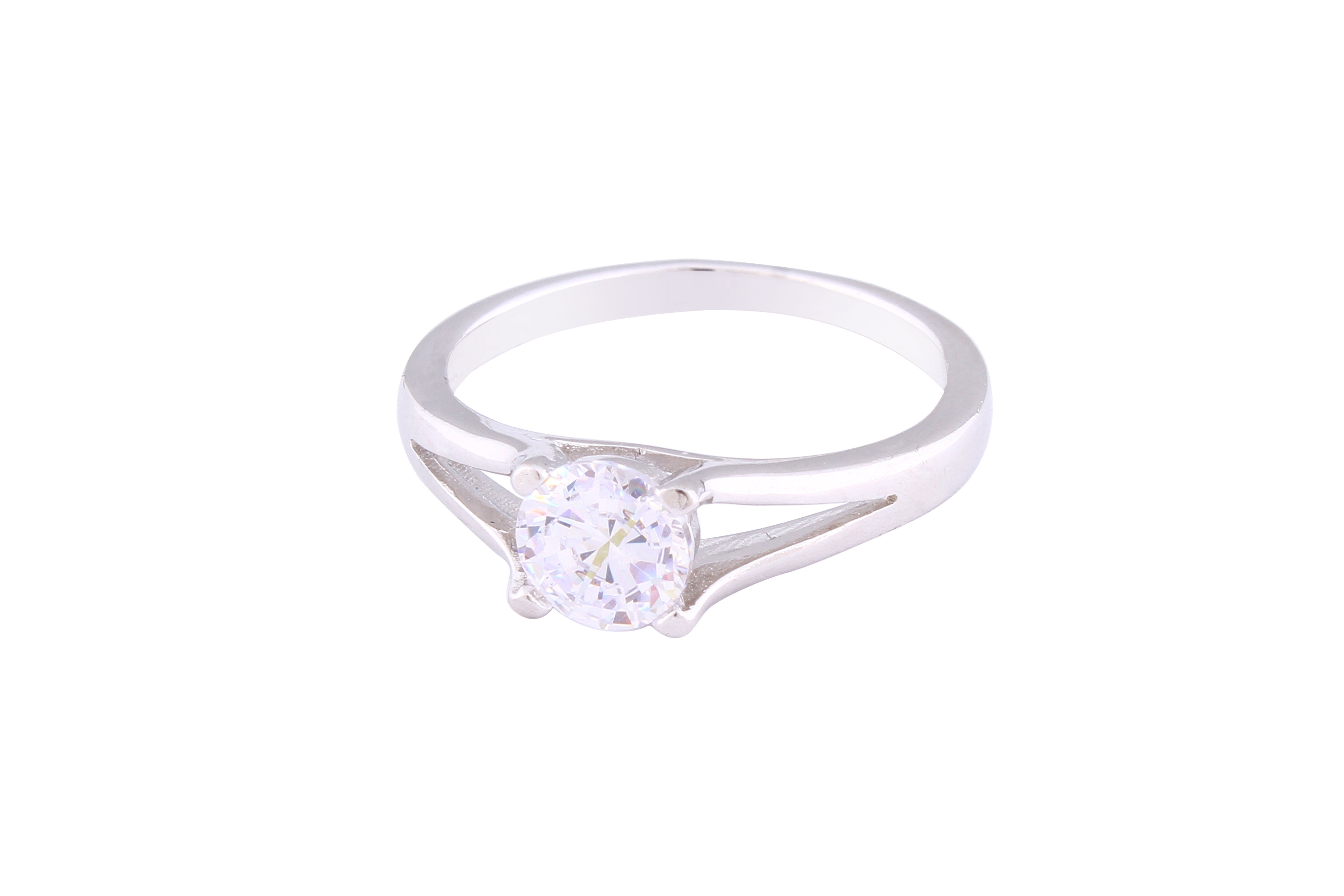 Asfour Crystal Split Shank Ring Inlaid With Round Zircon Stone In 925 Sterling Silver RM0047-8