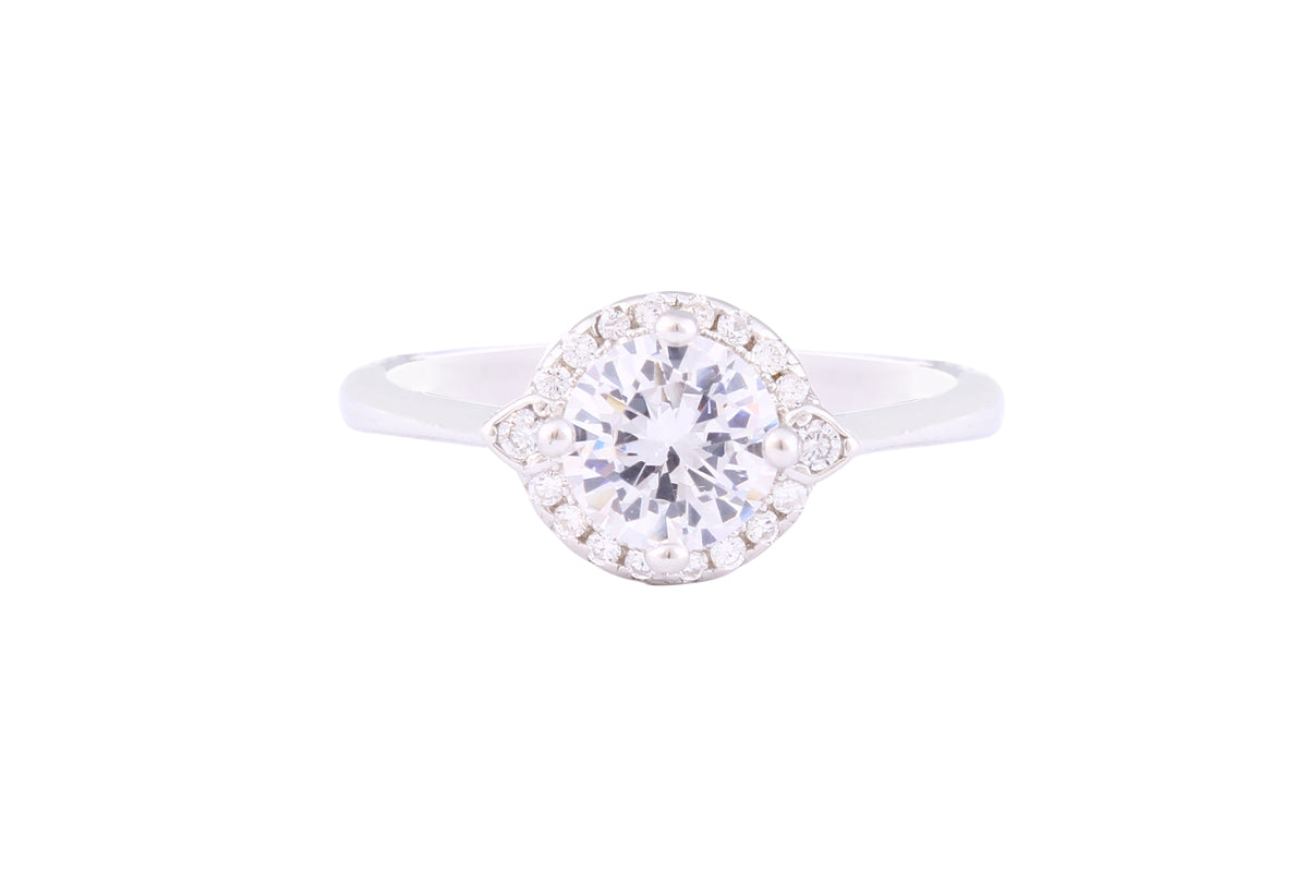 Asfour Crystal Halo Ring Inlaid With Round Zircon Stones In 925 Sterling Silver RM0051-7