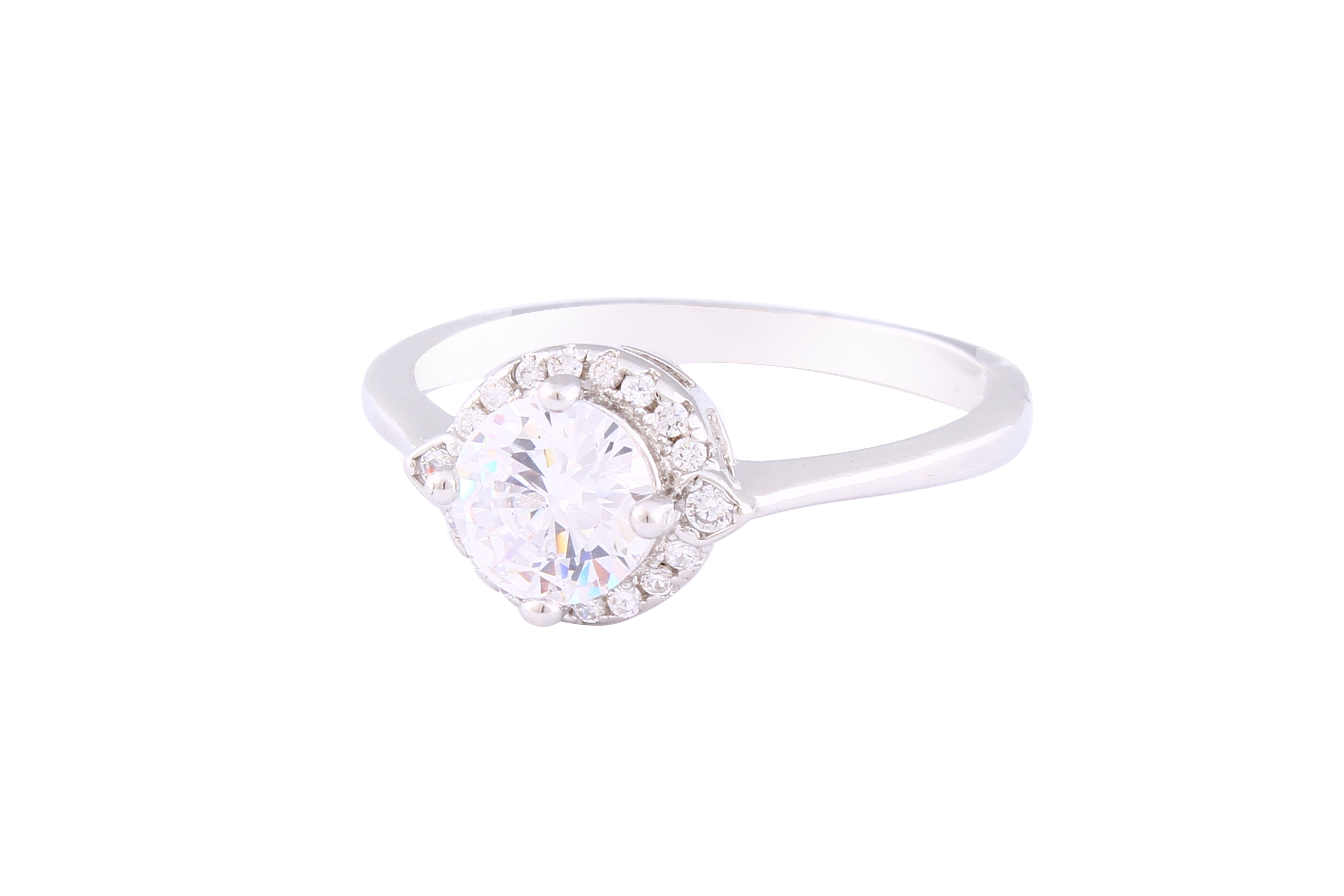 Asfour Crystal Halo Ring Inlaid With Round Zircon Stones In 925 Sterling Silver RM0051-7