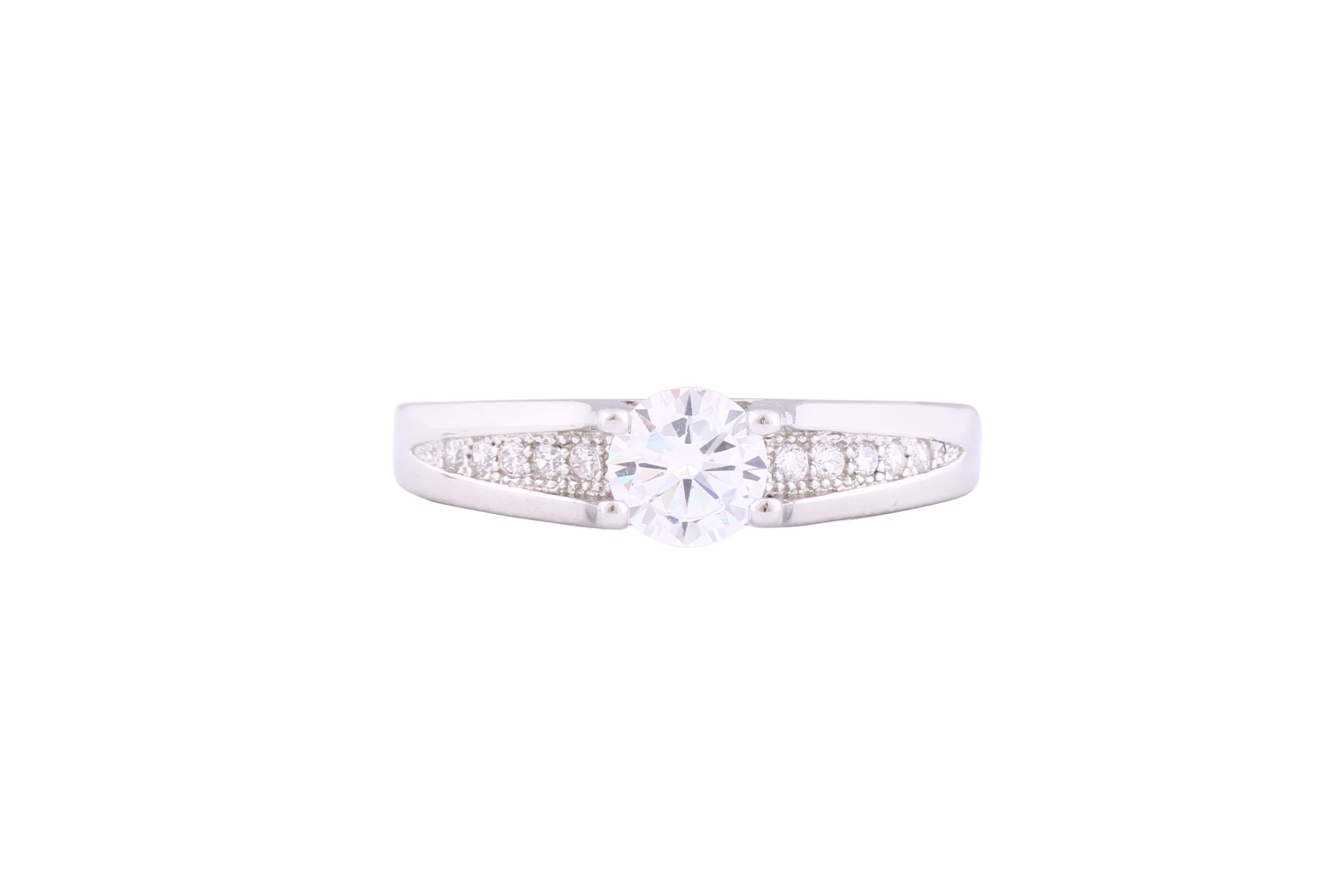 Asfour Crystal Classic Ring Inlaid With Round Zircon Stones In 925 Sterling Silver RM0054-7