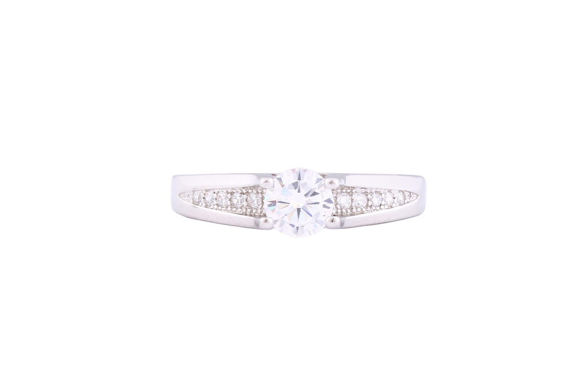 Asfour Crystal Classic Ring Inlaid With Round Zircon Stones In 925 Sterling Silver RM0054-9