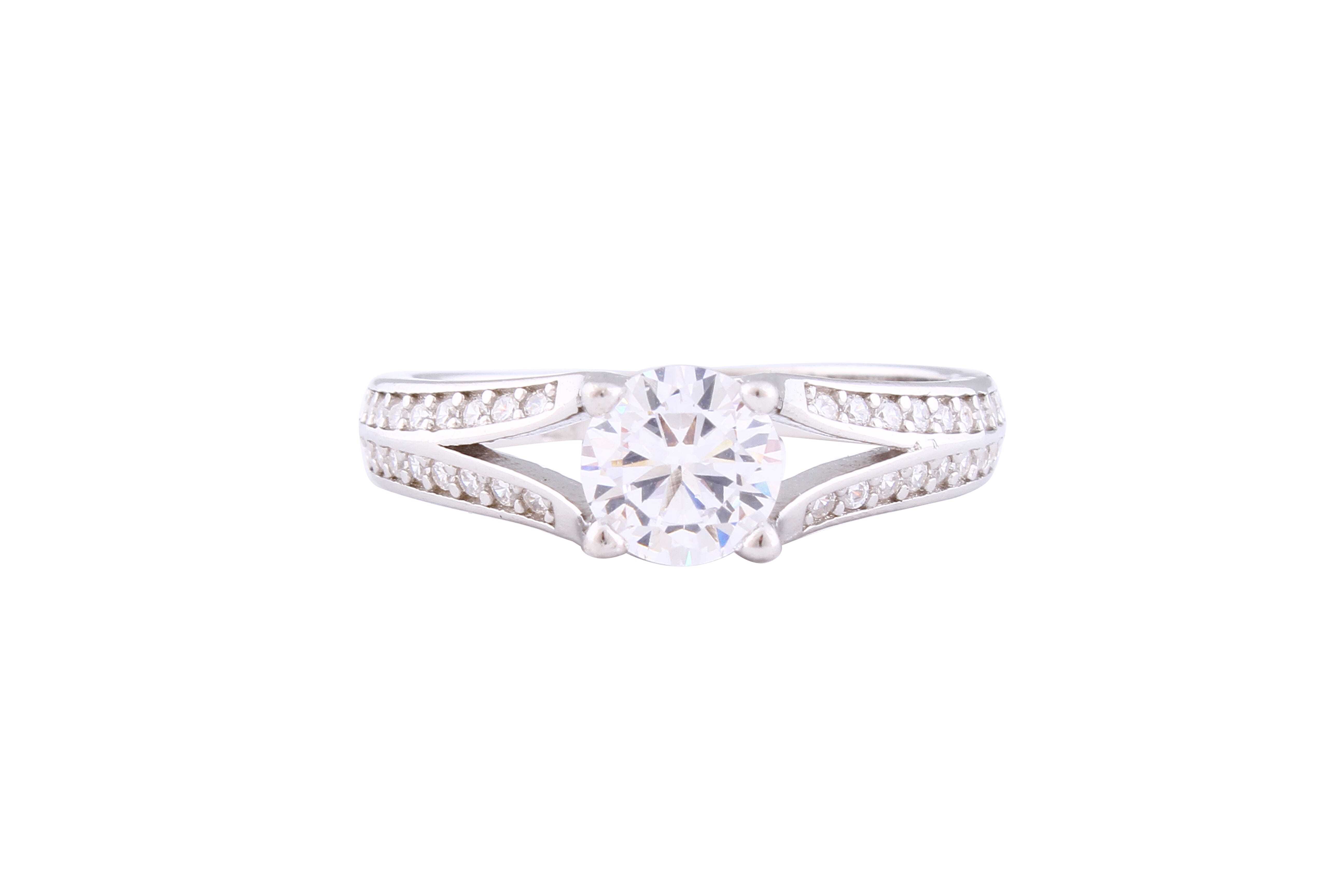 Asfour Crystal Split Shank Ring Inlaid With Round Zircon Stone In 925 Sterling Silver RM0057-7