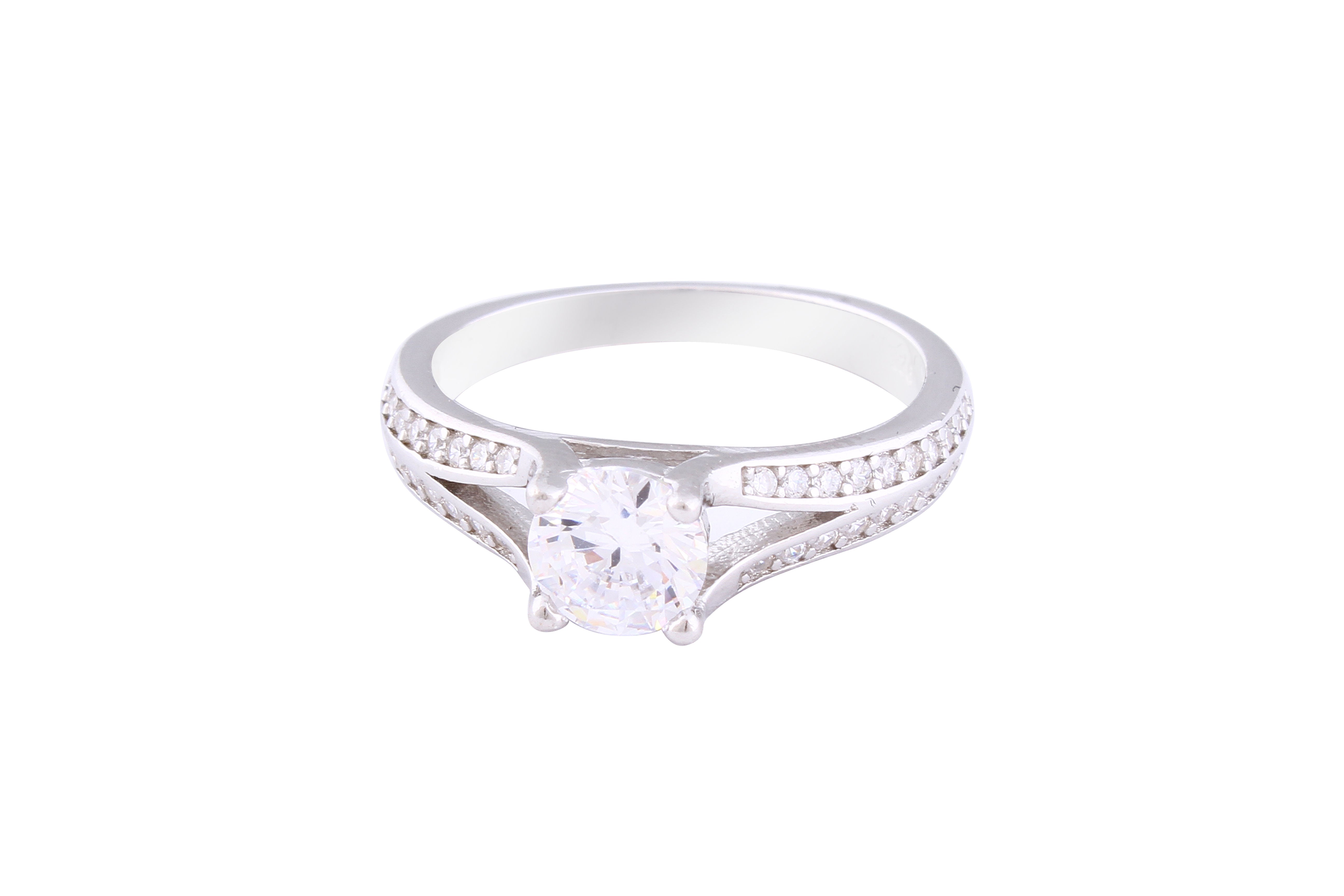 Asfour Crystal Split Shank Ring Inlaid With Round Zircon Stone In 925 Sterling Silver RM0057-7