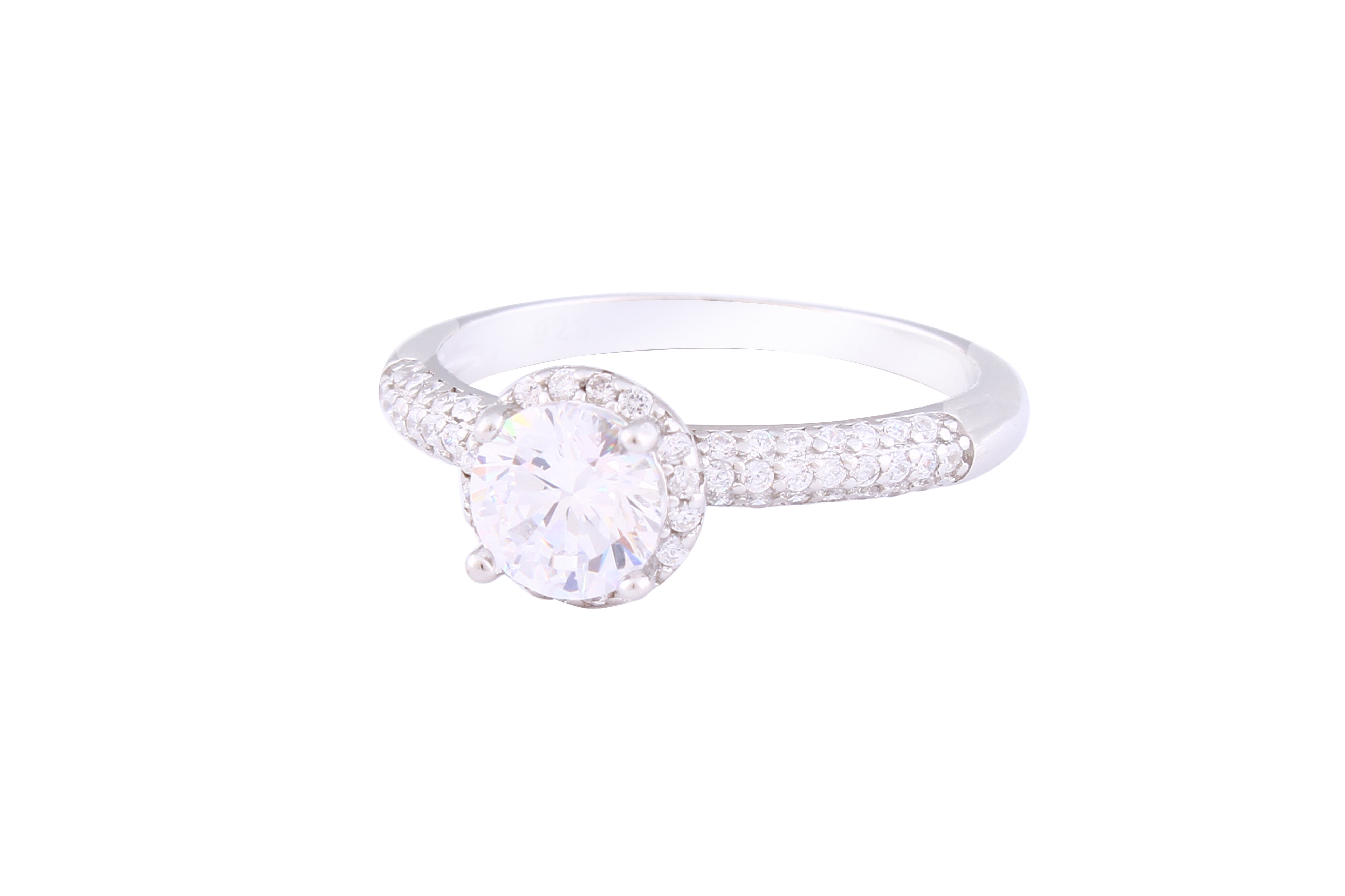 Asfour Crystal Halo Ring Inlaid With Round Zircon Stones In 925 Sterling Silver RM0058-7