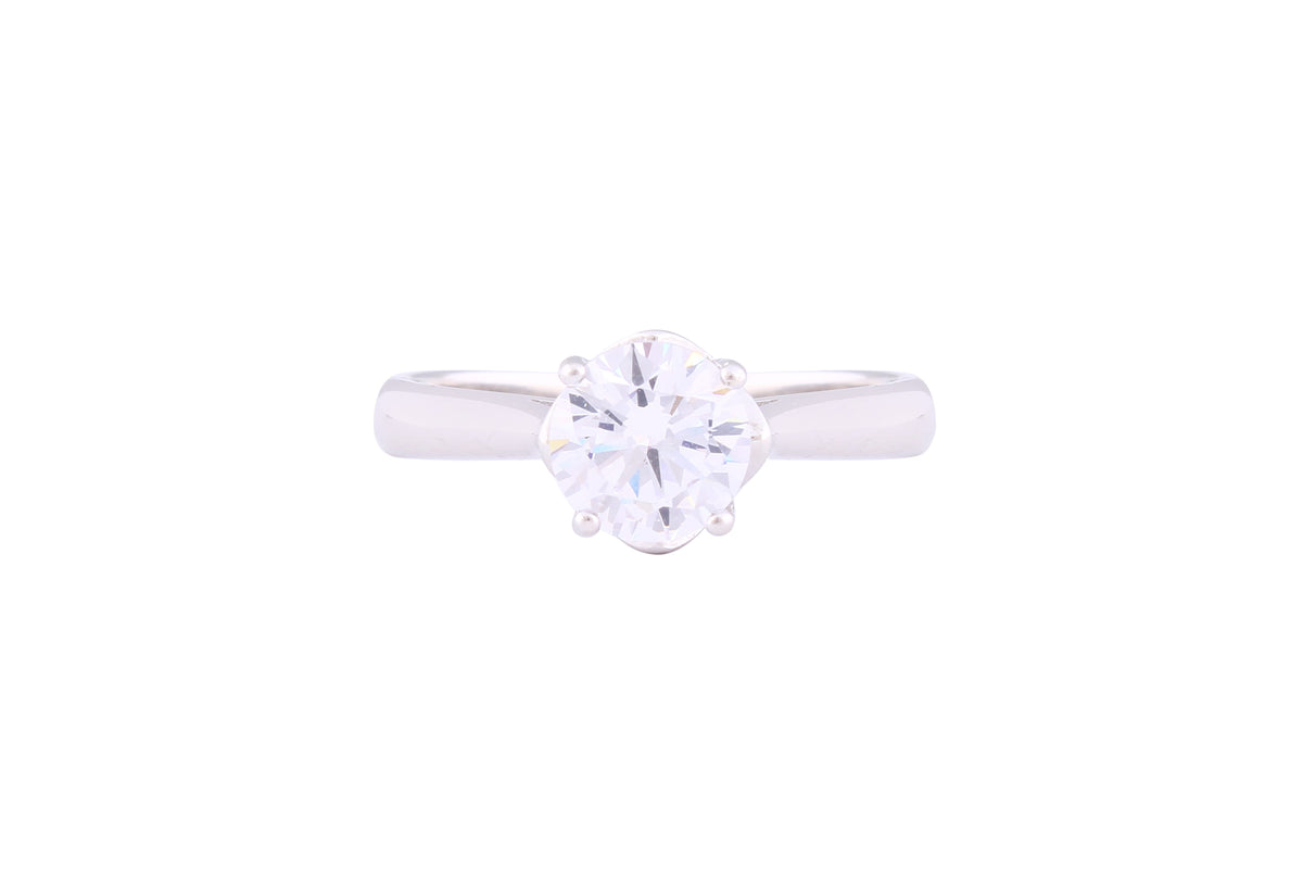 Asfour Crystal Drew Ring Inlaid With Round Zircon Stone In 925 Sterling Silver RM0061-7