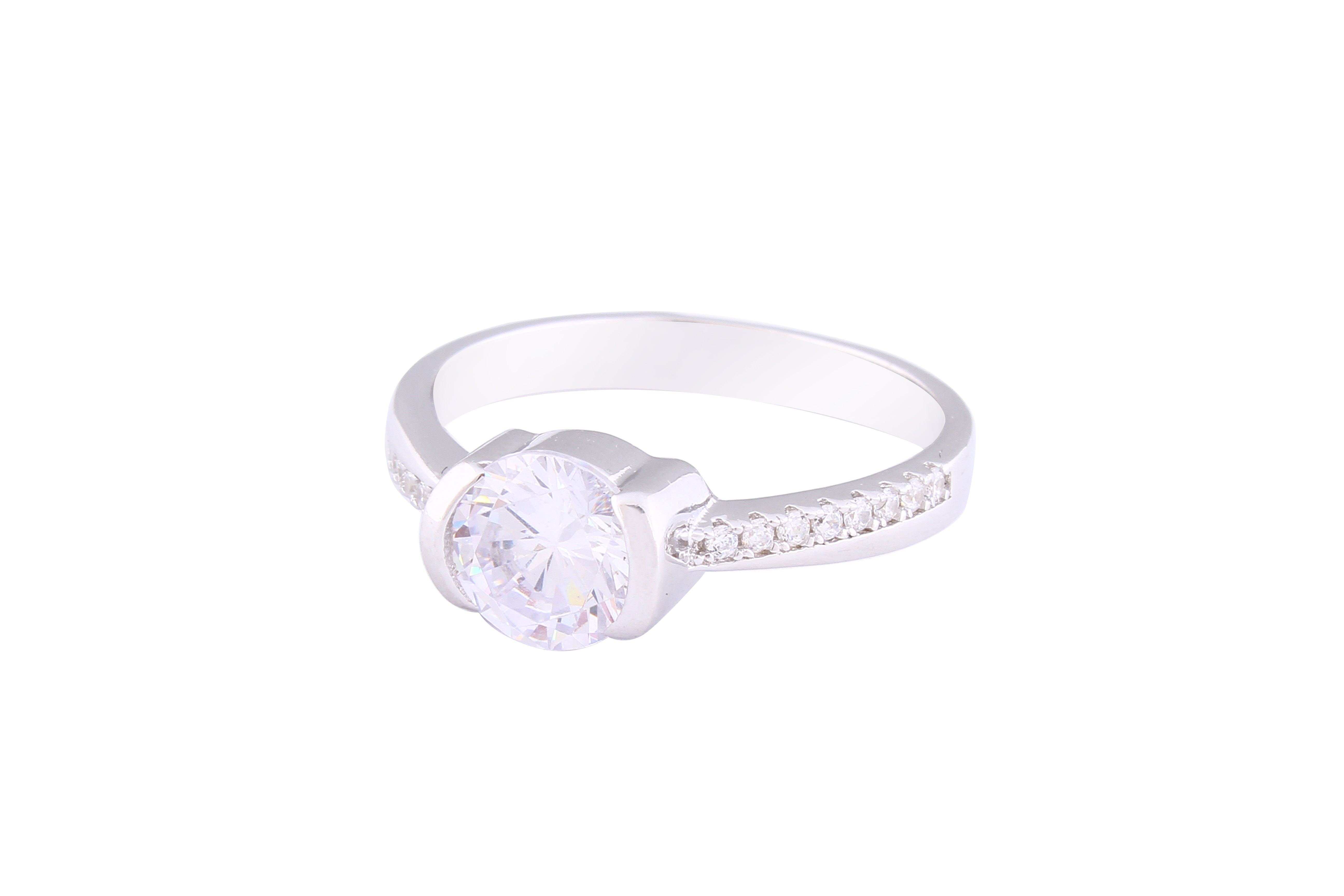 Asfour Crystal Drew Ring Inlaid With Round Zircon Stones In 925 Sterling Silver RM0065-7