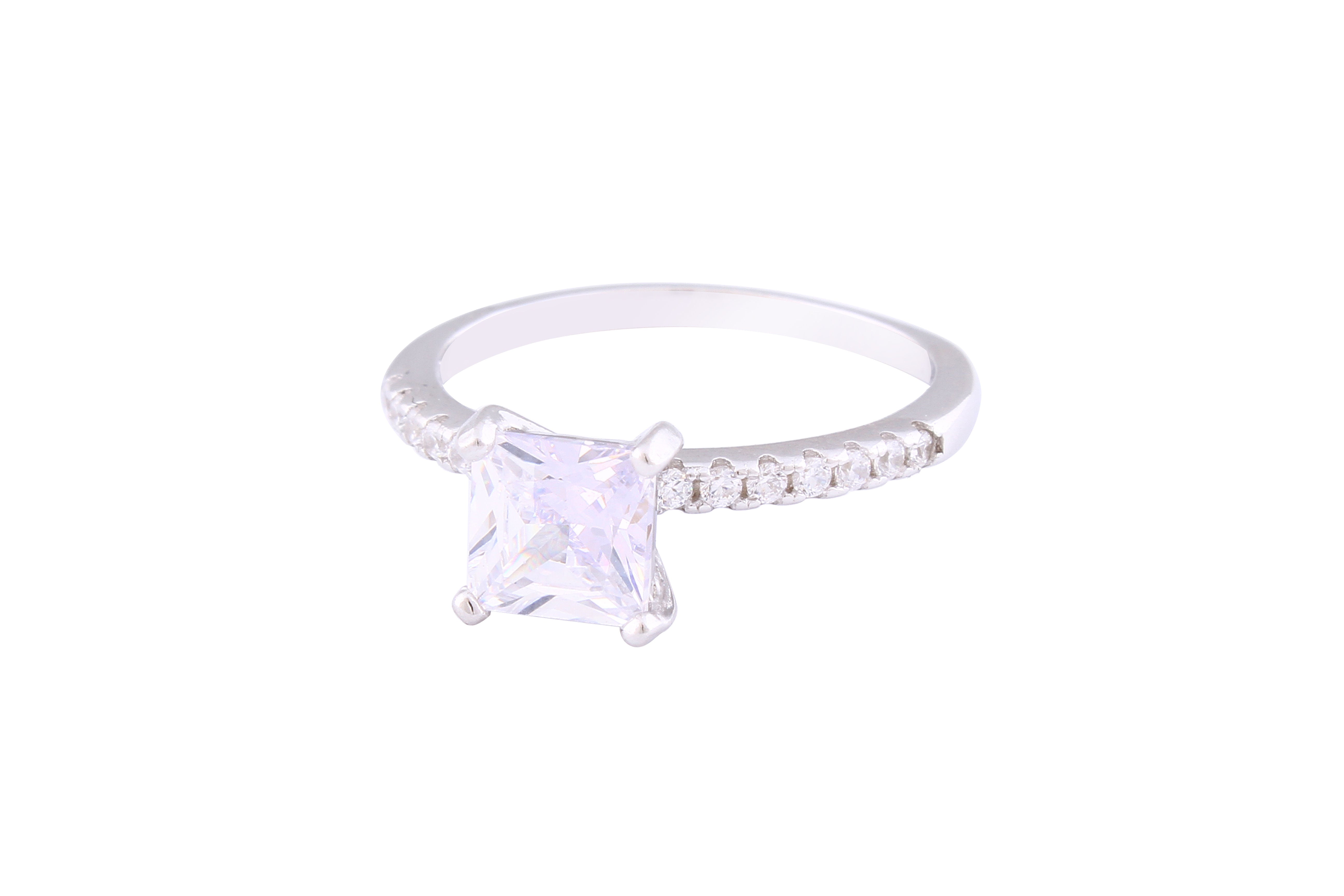 Asfour Crystal Drew Ring Inlaid With Square Zircon Stone In 925 Sterling Silver RM0068-7