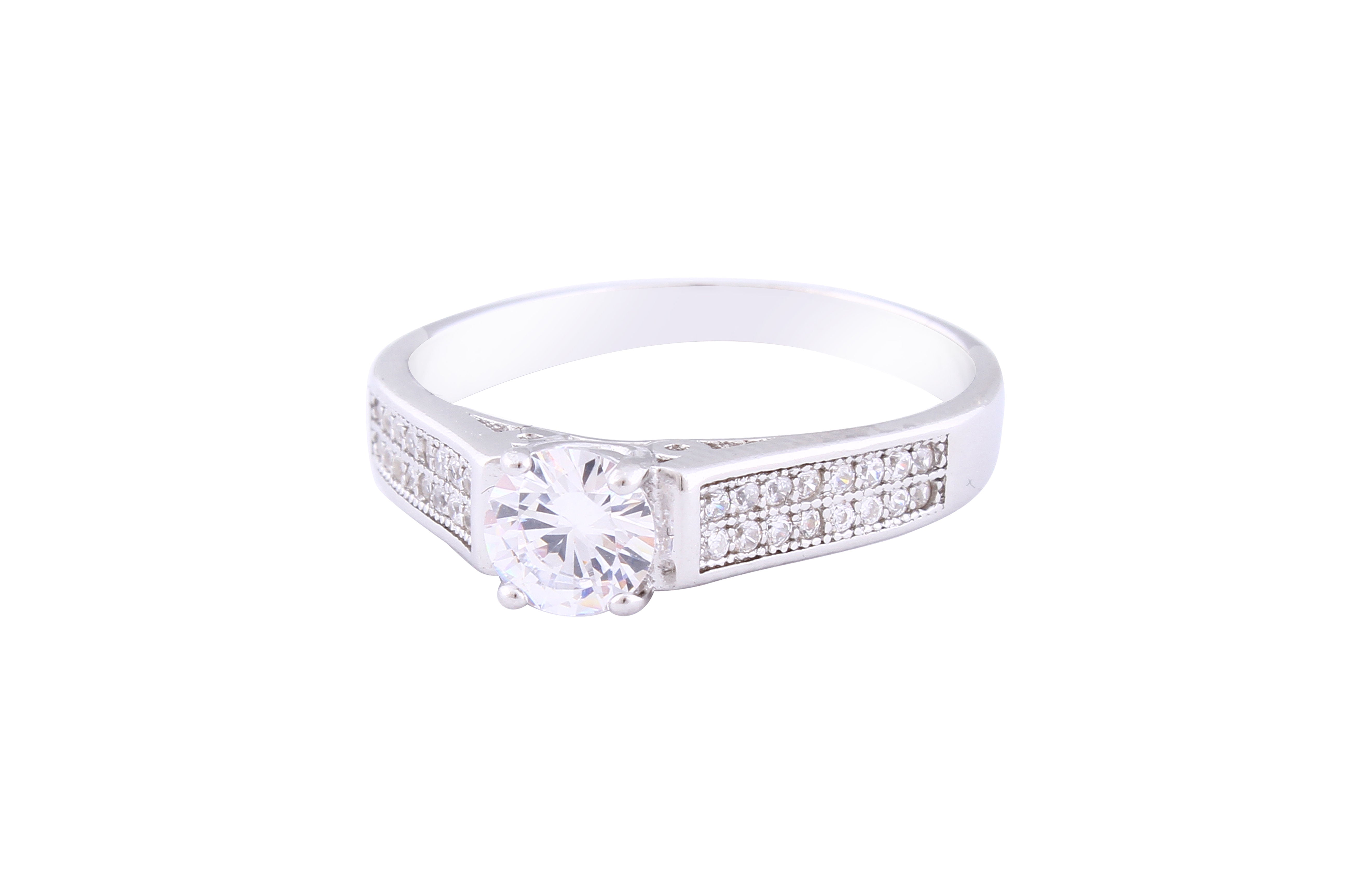 Asfour Crystal Drew Ring Inlaid With Round Zircon Stones In 925 Sterling Silver RM0073-8