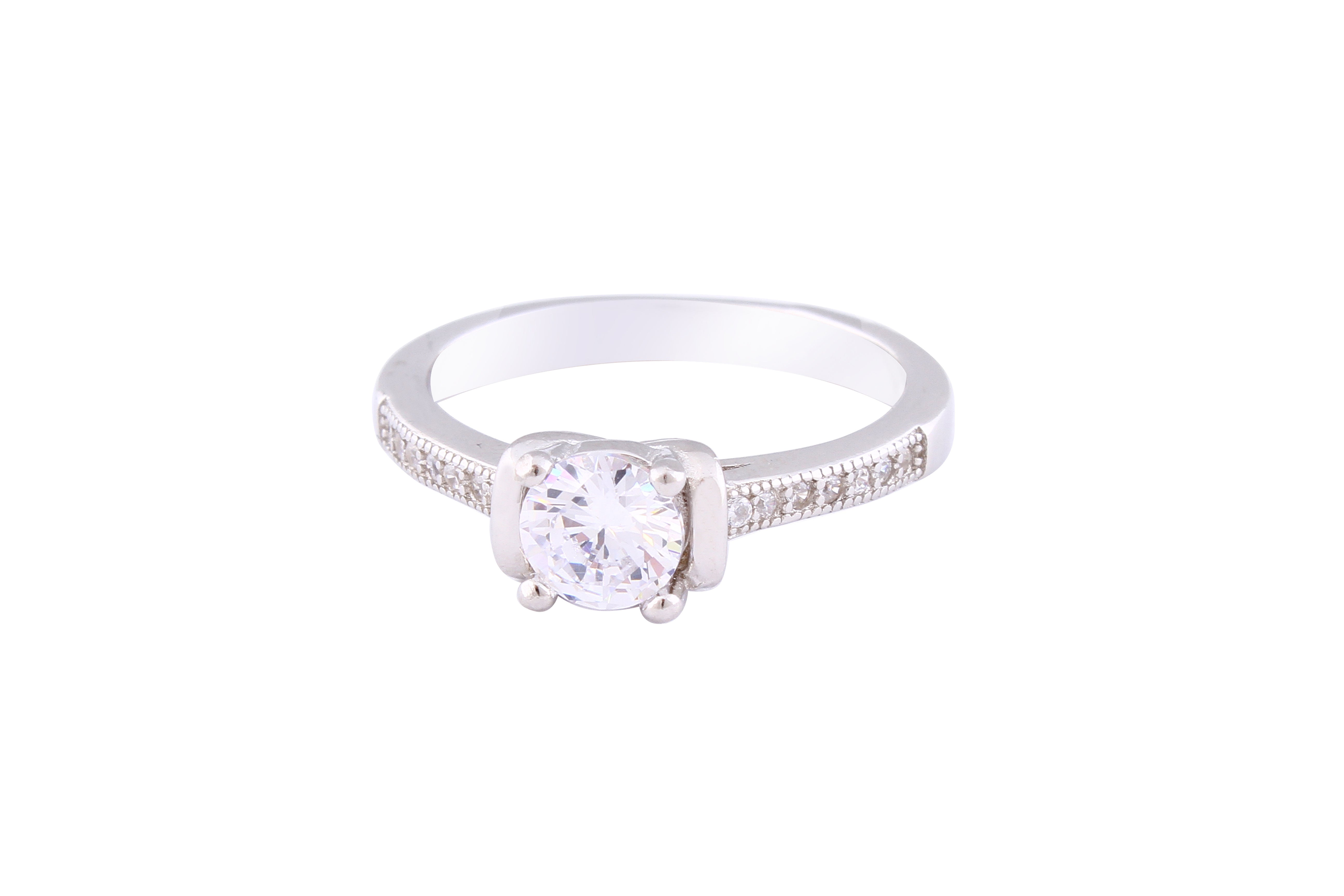 Asfour Crystal Drew Ring Inlaid With Round Zircon Stones In 925 Sterling Silver RM0074-7