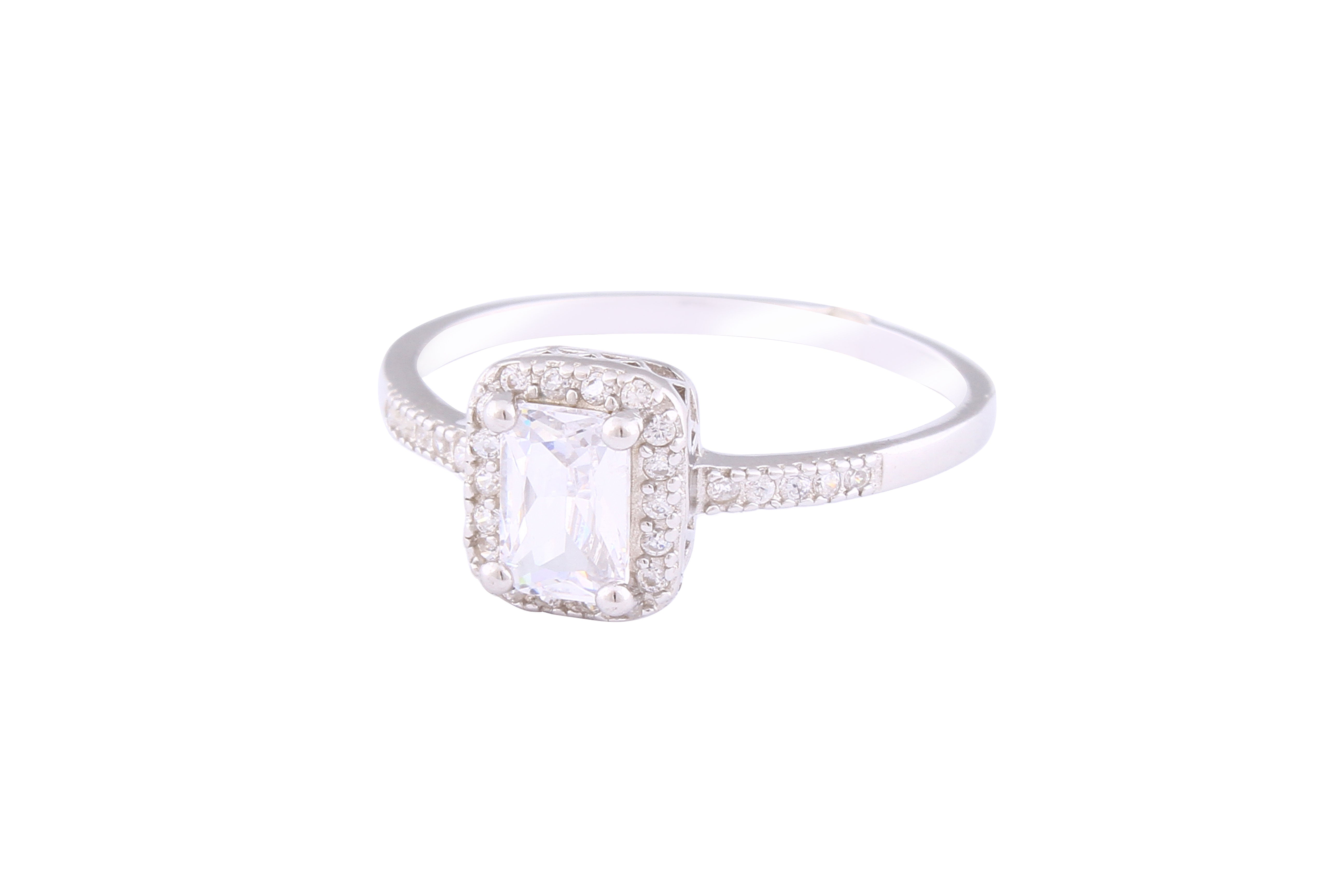 Asfour Crystal Halo Ring Inlaid With Emerald Cut Zircon Stone In 925 Sterling Silver RM0075-7