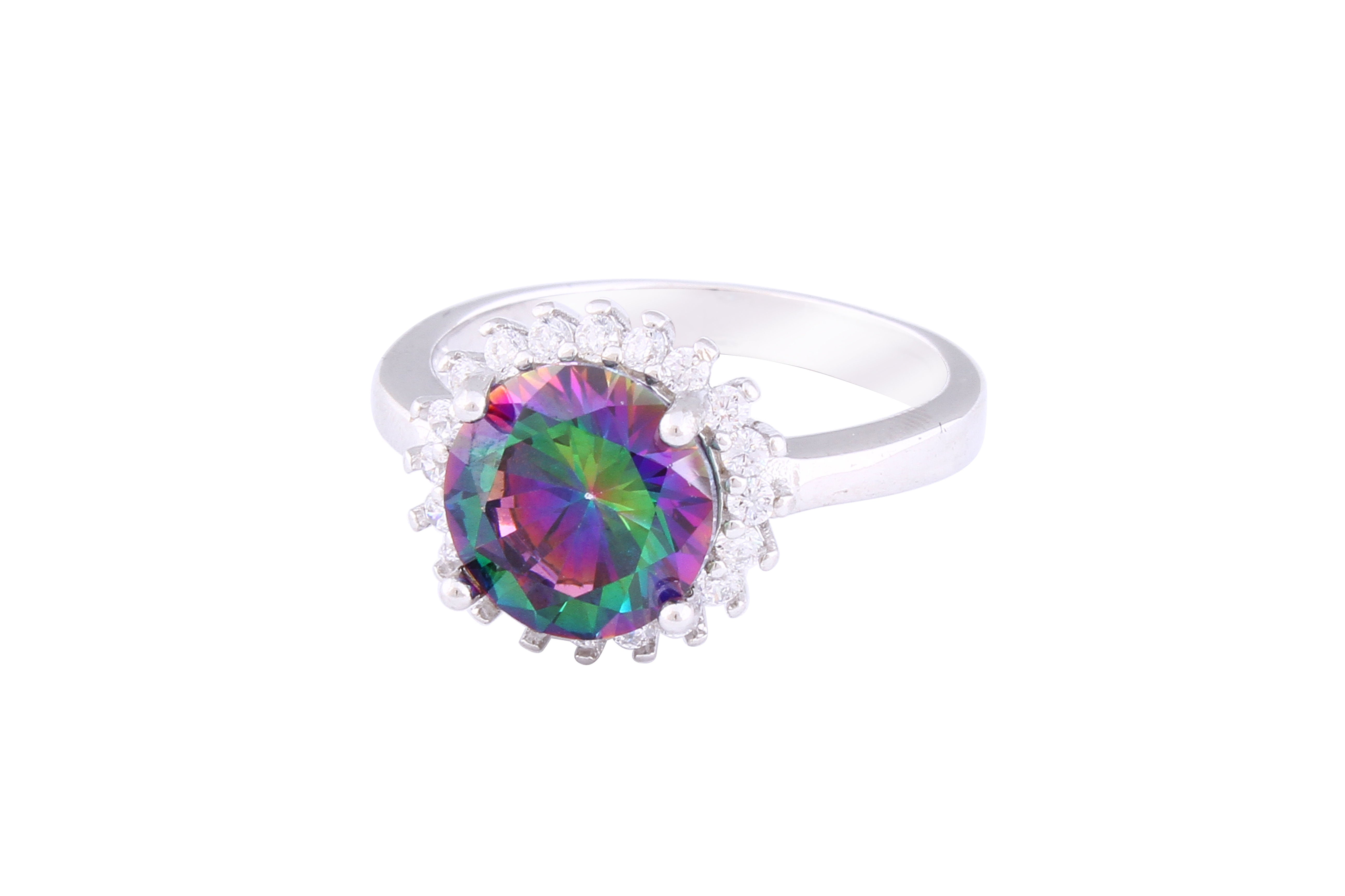 Asfour Crystal Halo Ring With Multi Color Round Zircon Stone In 925 Sterling Silver RM0078-AP-7