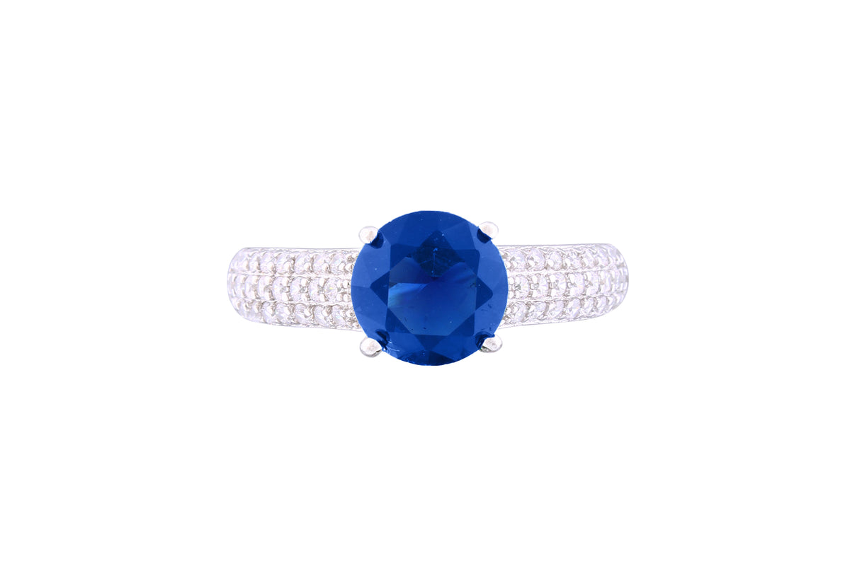 Asfour Crystal Drew Ring Inlaid With Round Blue Zircon Stone In 925 Sterling Silver RM0081-WB-9