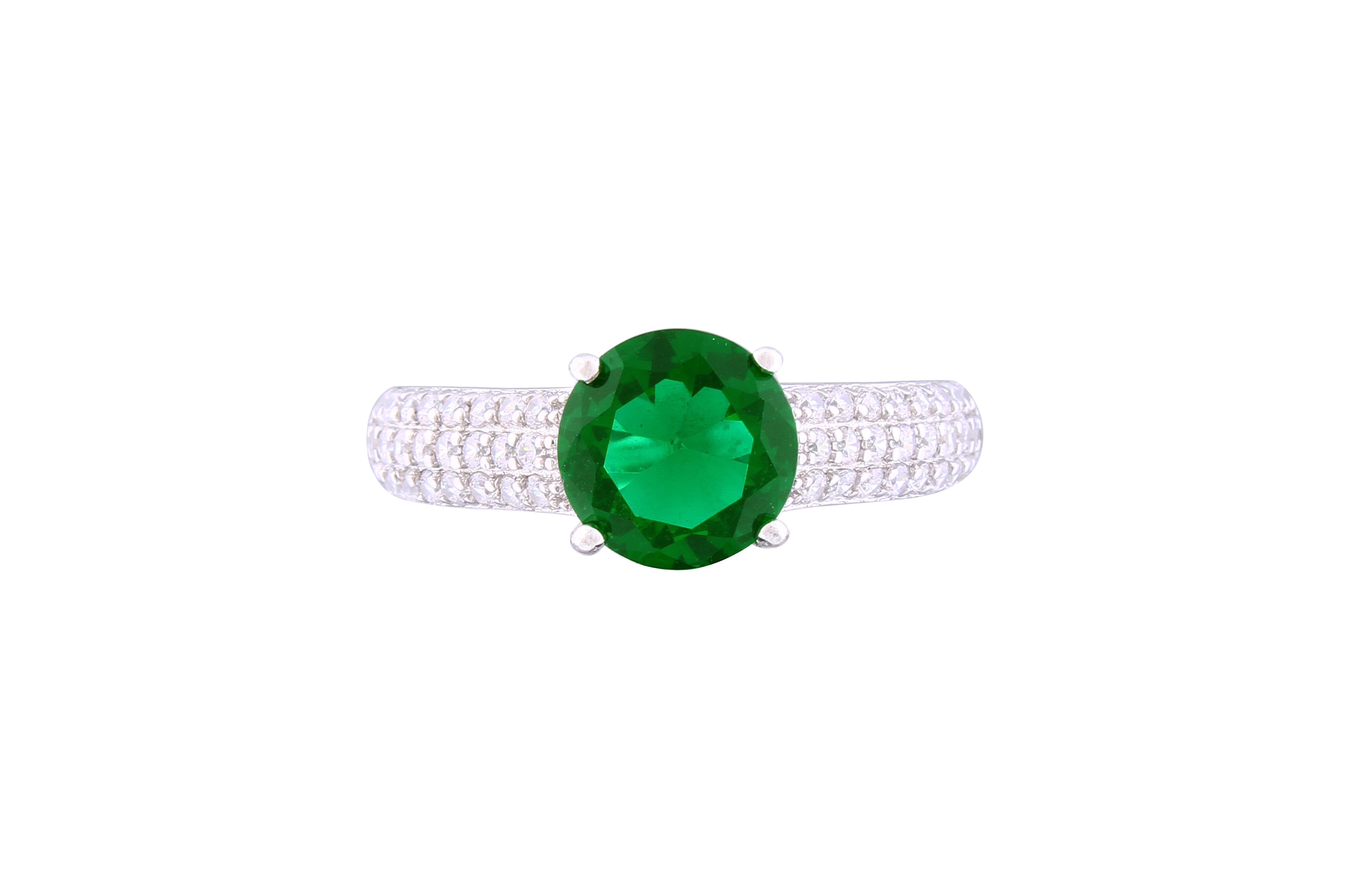 Asfour Crystal Drew Ring Inlaid With Emerald Round Zircon Stone In 925 Sterling Silver RM0081-WG-7