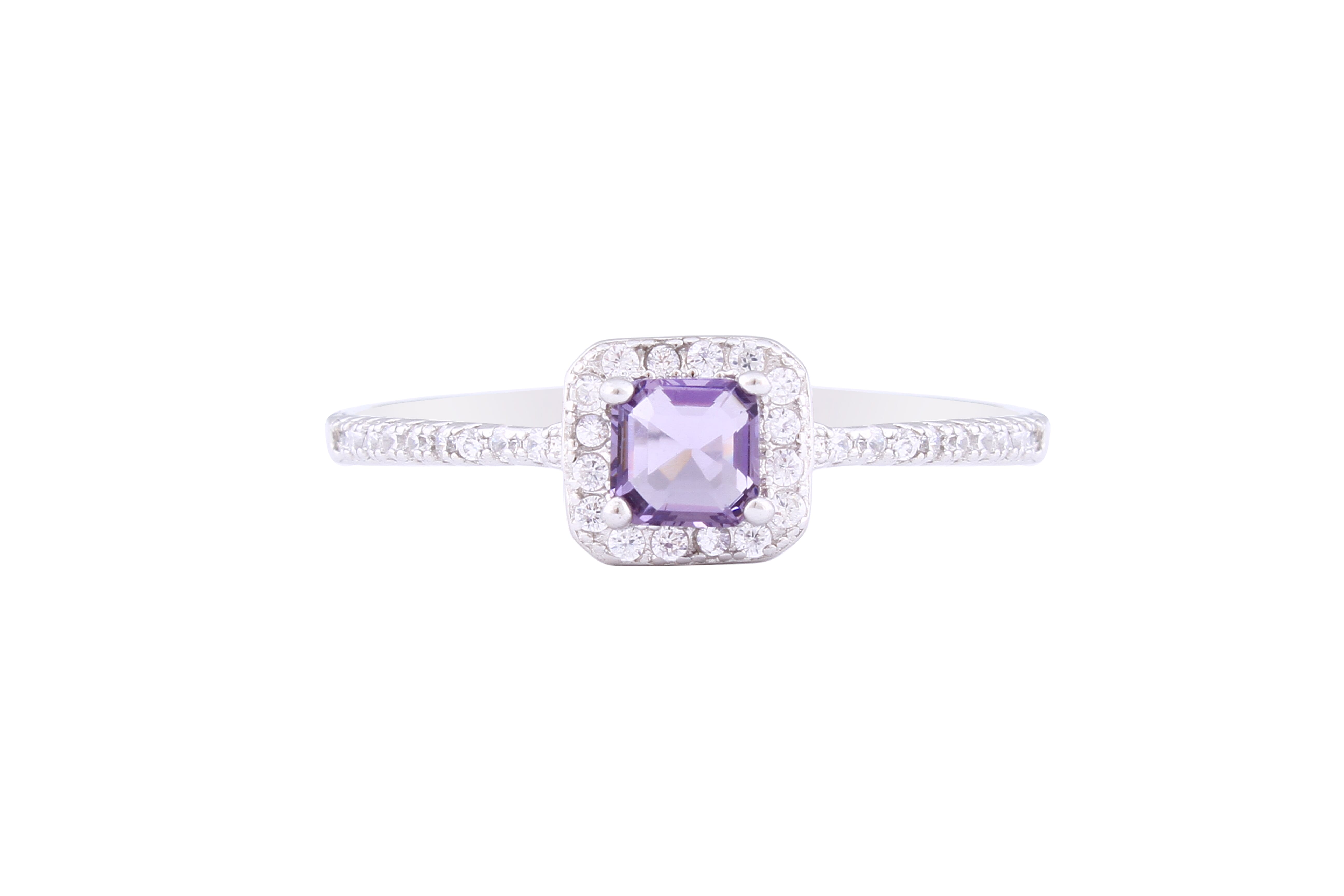 Asfour Crystal Halo Ring With Tenzanite Square Zircon Stone In 925 Sterling Silver RM0083-WN-8