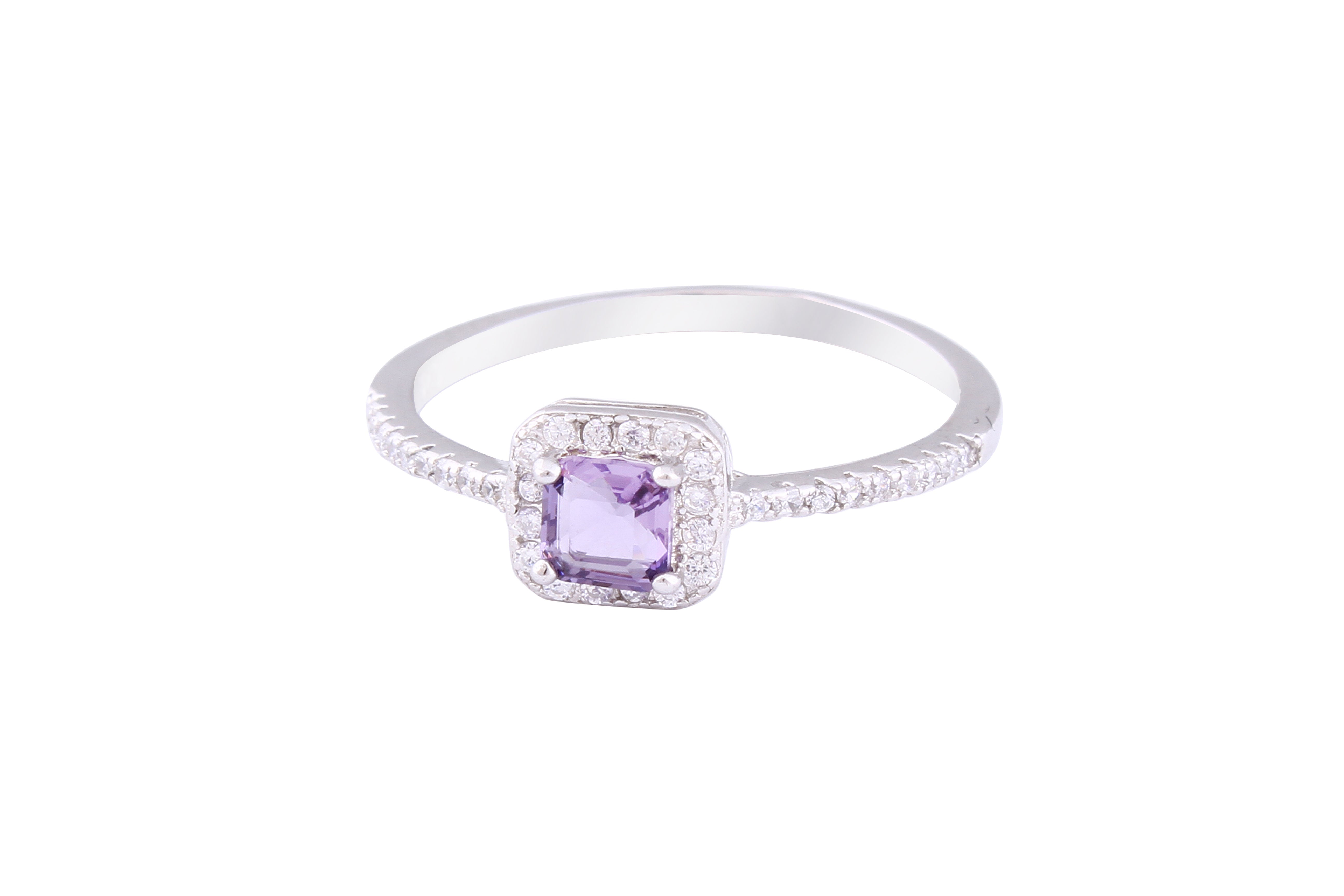 Asfour Crystal Halo Ring With Tenzanite Square Zircon Stone In 925 Sterling Silver RM0083-WN-8