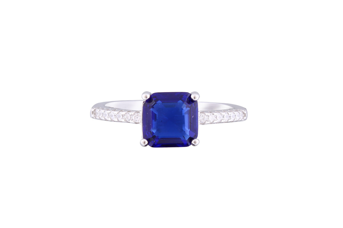 Asfour Crystal Drew Ring With Blue Asscher Cut Zircon Stone In 925 Sterling Silver RM0084-B-7