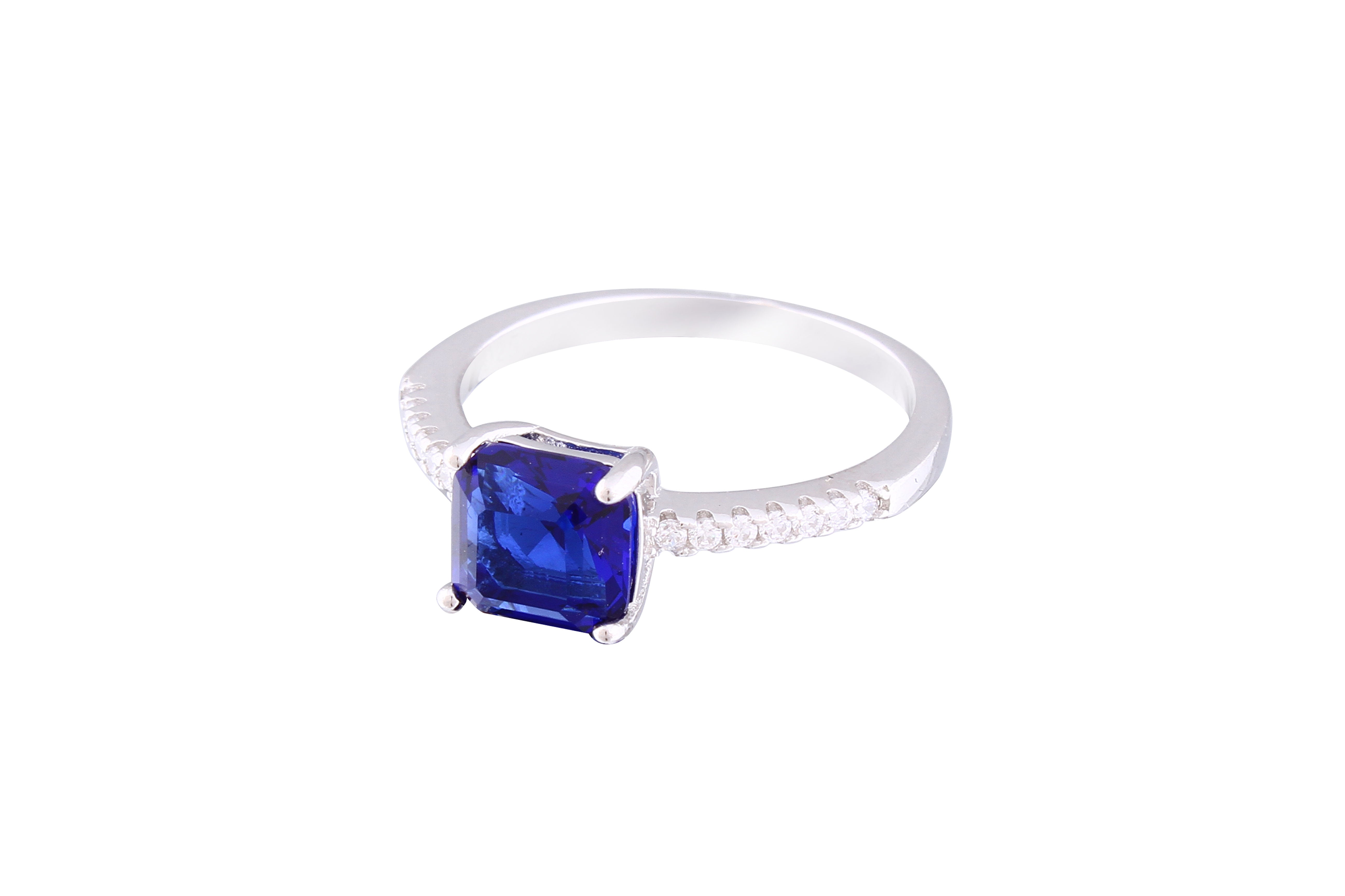 Asfour Crystal Drew Ring With Blue Asscher Cut Zircon Stone In 925 Sterling Silver RM0084-B-7