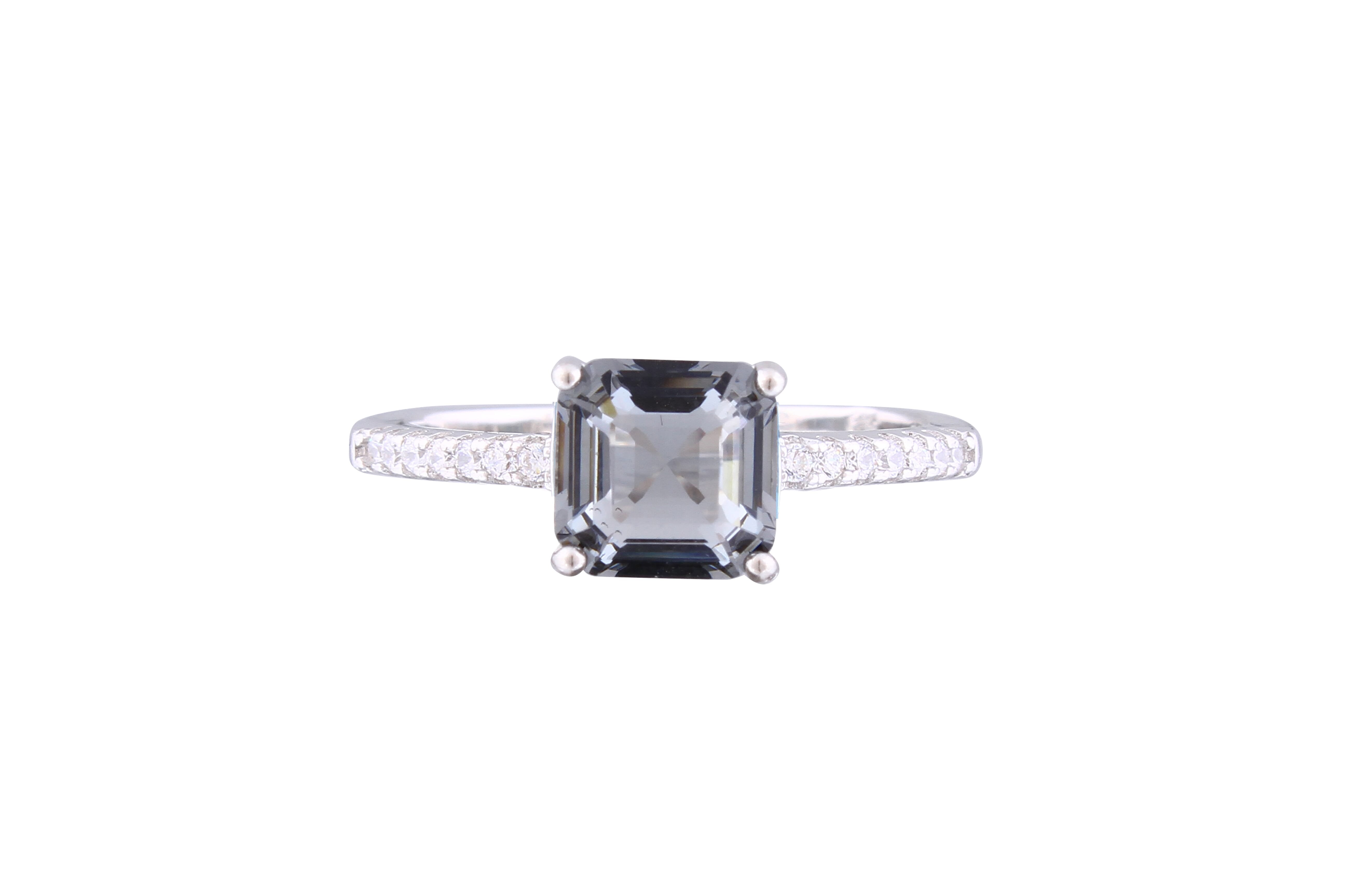 Asfour Crystal Drew Ring With Dark Grey Asscher Cut Zircon Stone In 925 Sterling Silver RM0084-DM-7