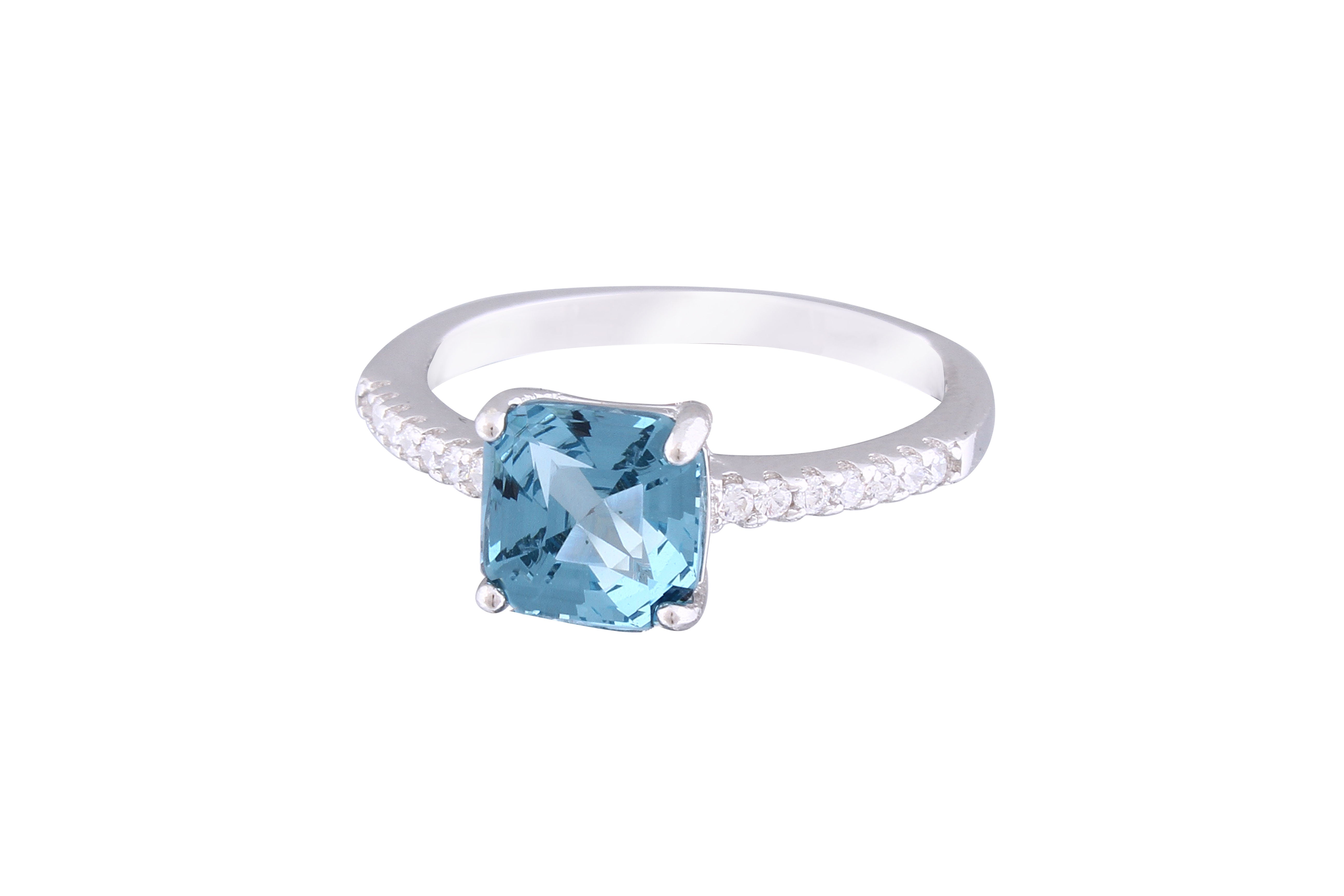 Asfour Crystal Drew Ring With Aquamarine Asscher Cut Zircon Stone In 925 Sterling Silver RM0084-M-9