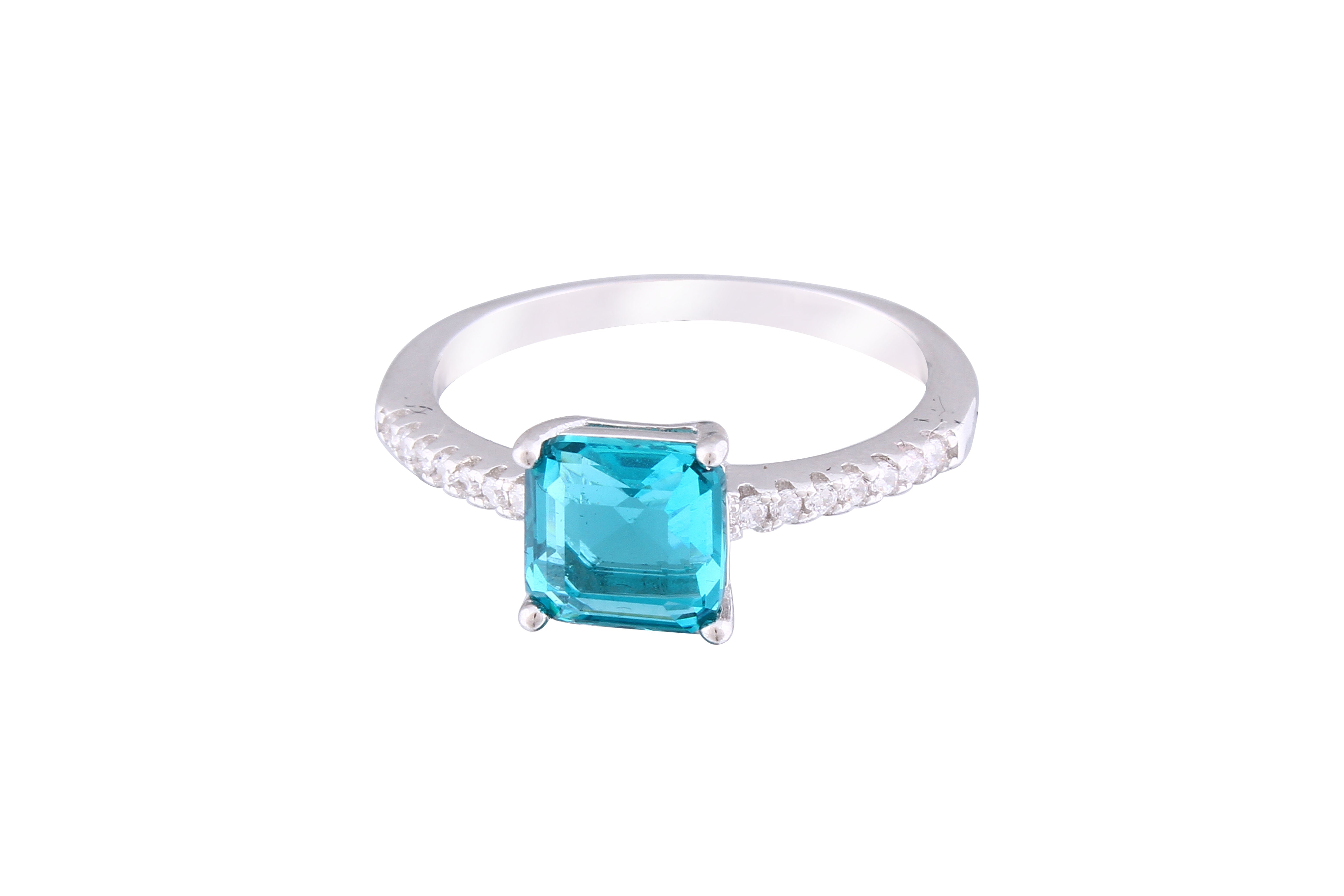 Asfour Crystal Drew Ring With Asscher Cut Blue Zircon Stone In 925 Sterling Silver RM0084-ZR-8