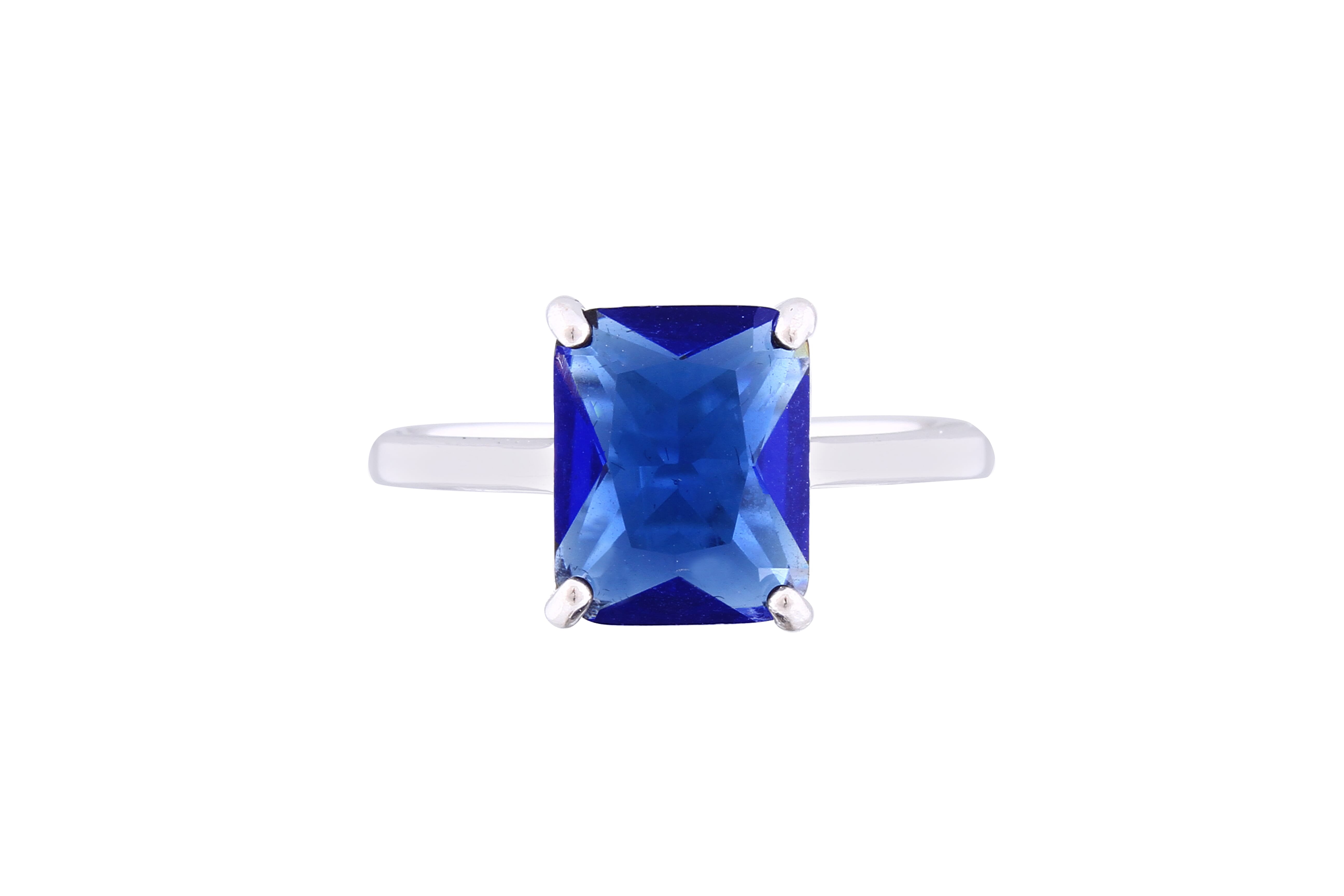 Asfour Crystal Drew Ring With Emerald Cut Blue Zircon Stone In 925 Sterling Silver RM0085-B-8