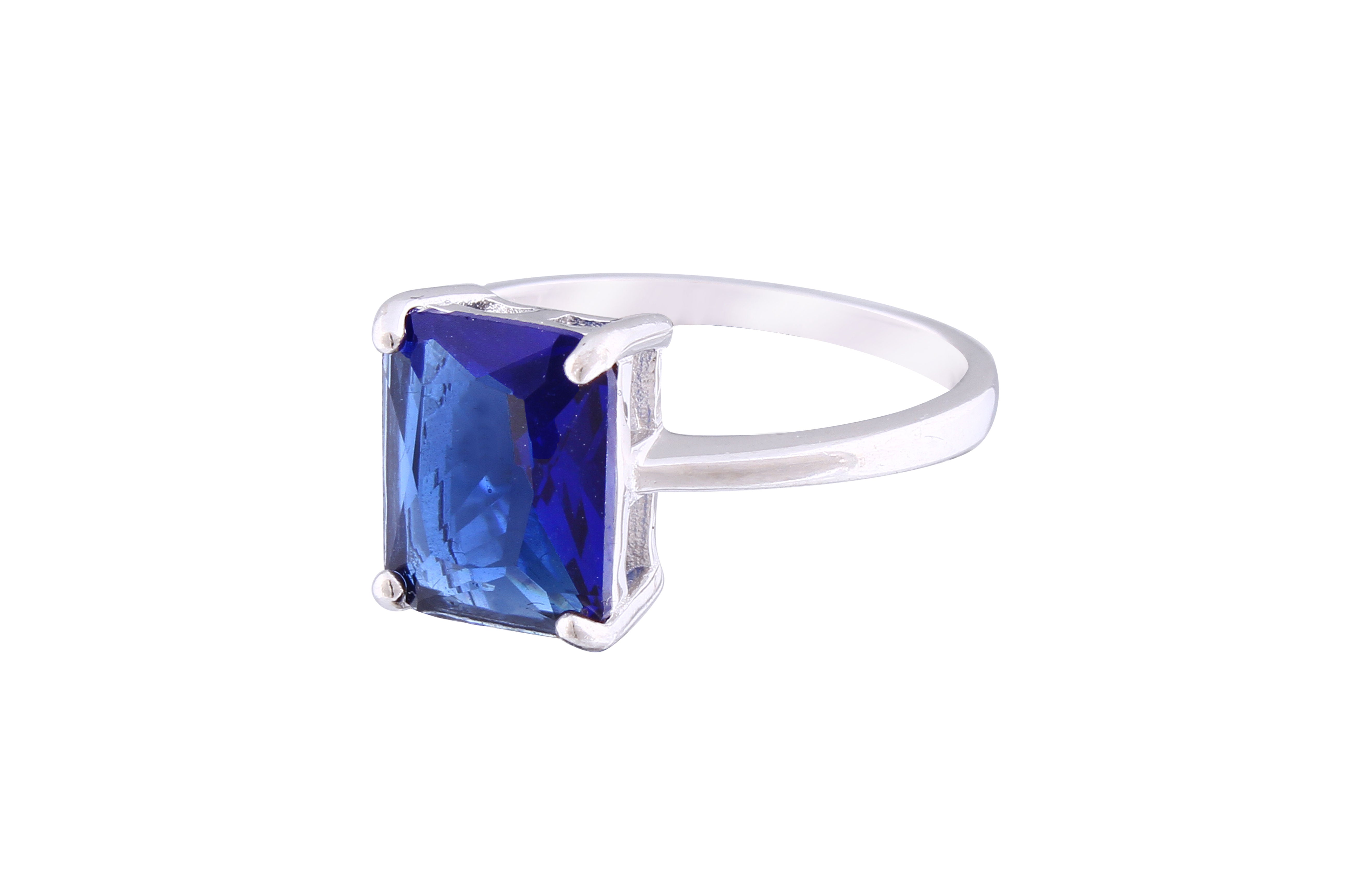 Asfour Crystal Drew Ring With Emerald Cut Blue Zircon Stone In 925 Sterling Silver RM0085-B-8