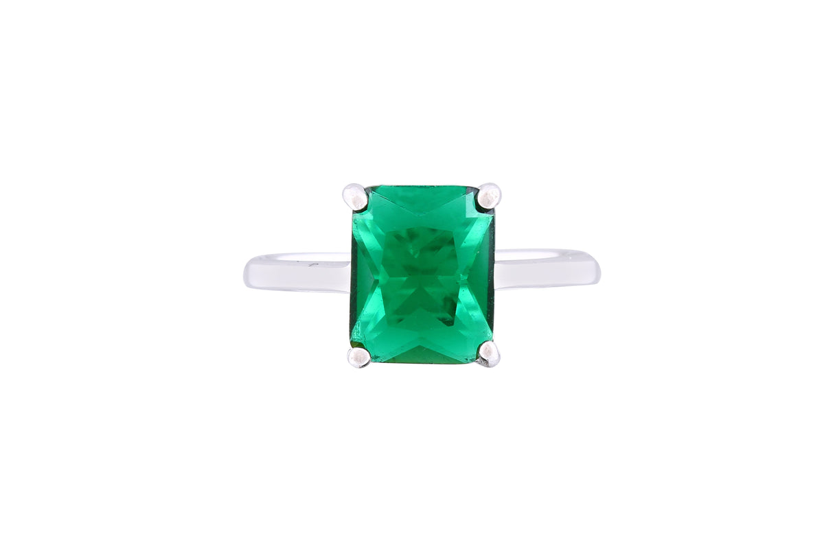 Asfour Crystal Drew Ring Inlaid With Emerald Zircon Stone In 925 Sterling Silver RM0085-G-7