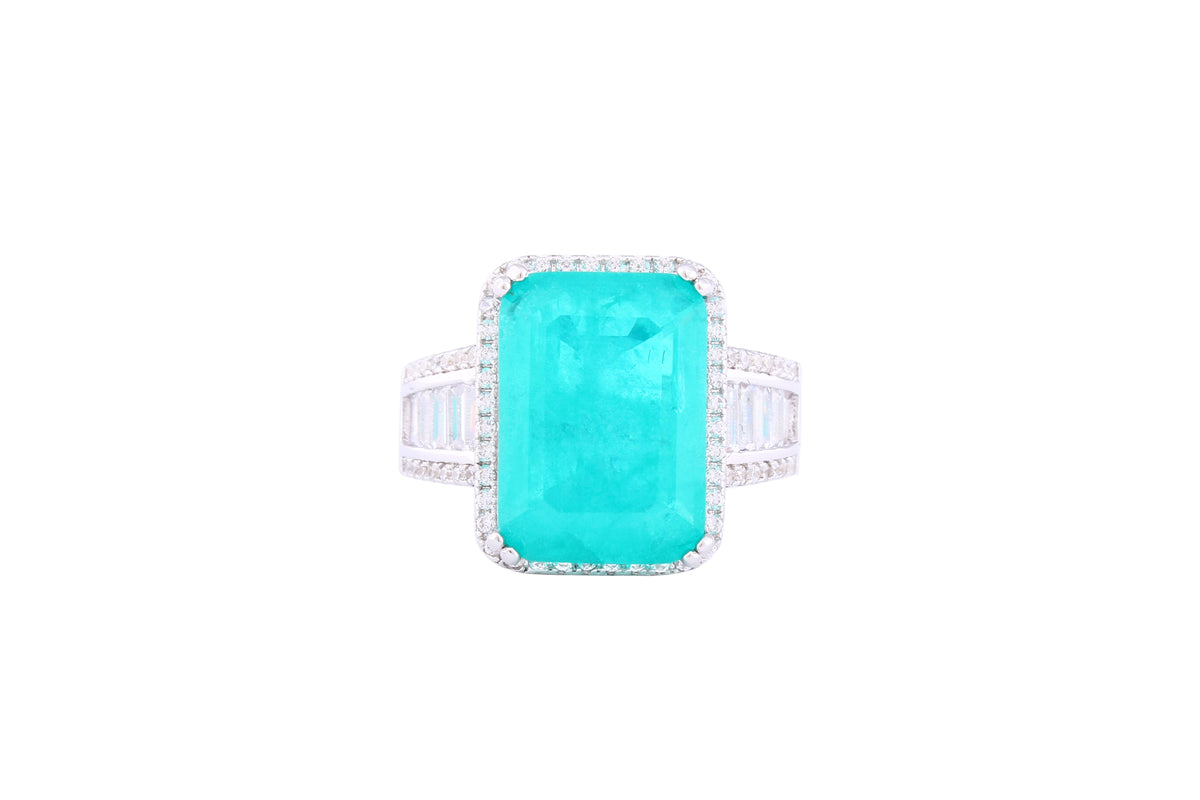 Asfour Crystal Drew Ring Inlaid With Emerald Zircon Stone In 925 Sterling Silver RM0086-G-7