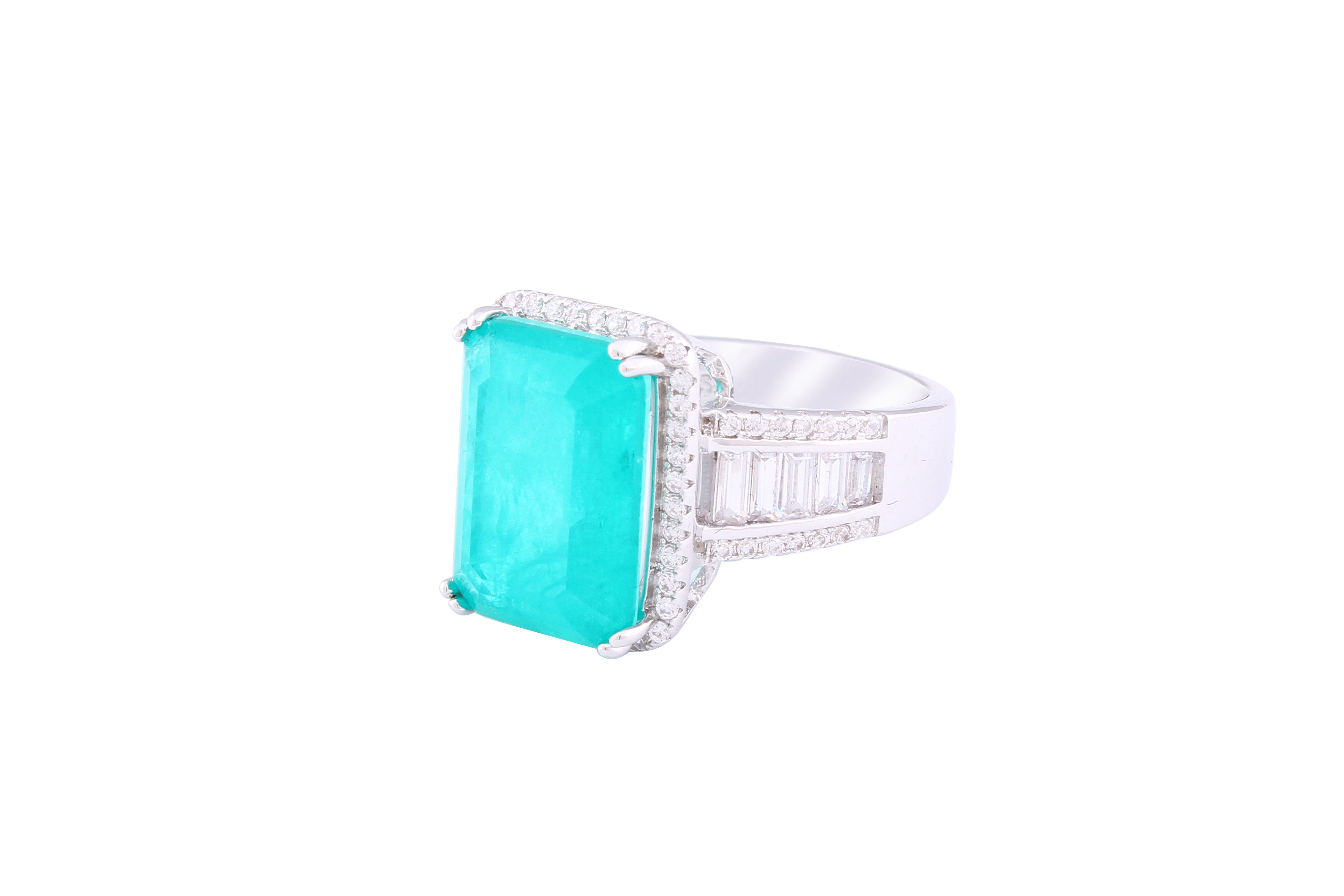 Asfour Crystal Drew Ring Inlaid With Emerald Zircon Stone In 925 Sterling Silver RM0086-G-7