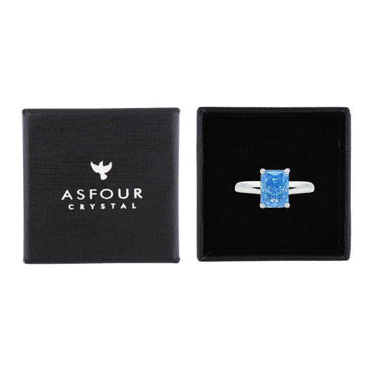 Asfour Crystal Drew Ring With Aquamarine Emerald Zircon In 925 Sterling Silver-RM0106-M-7
