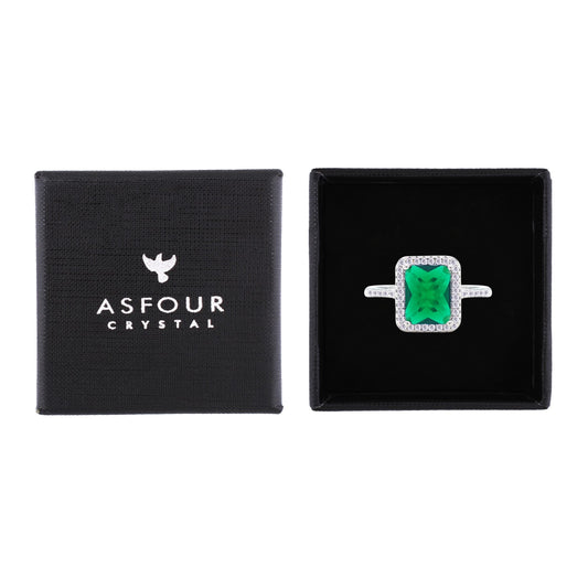 Asfour Crystal Drew Ring Inlaid With Emerald Zircon Stones In 925 Sterling Silver-RM0107-G-8