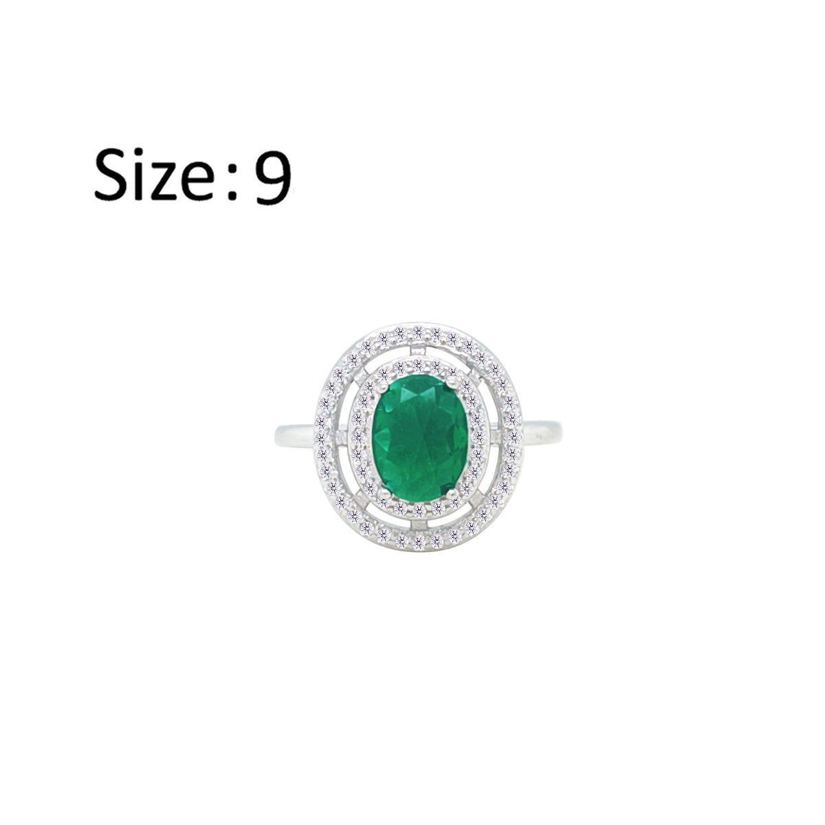 عصفور كريستال خاتم فضة عيار 925 بتصميم بيضاوي اخضر مرصع بالزركون RM0109-G-9