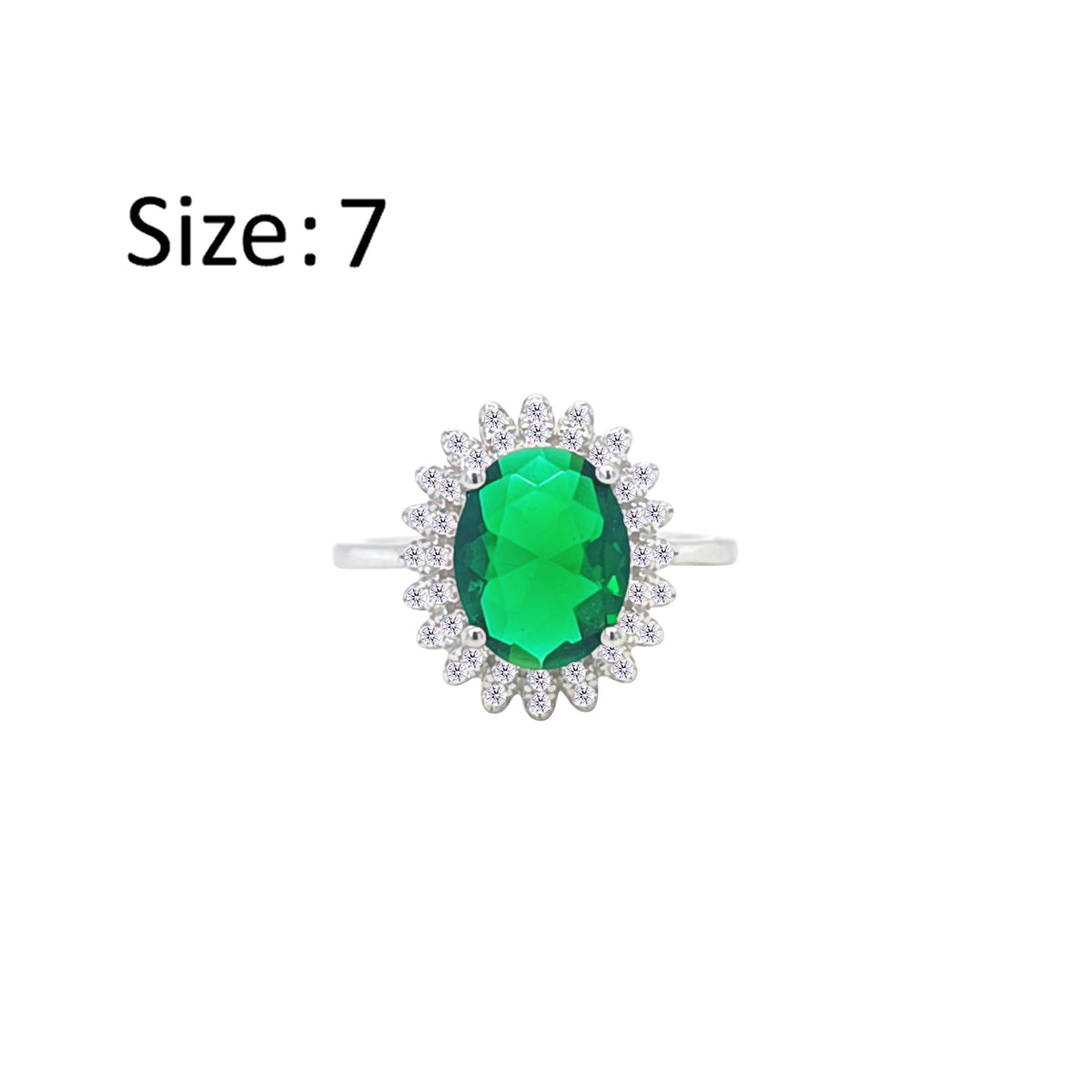 عصفور كريستال خاتم فضة عيار 925 بتصميم بيضاوي اخضر مرصع بالزركون RM0110-G-7