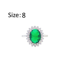 Asfour Crystal Drew Ring With Halo Emerald Oval Zircon In 925 Sterling Silver-RM0110-G-8
