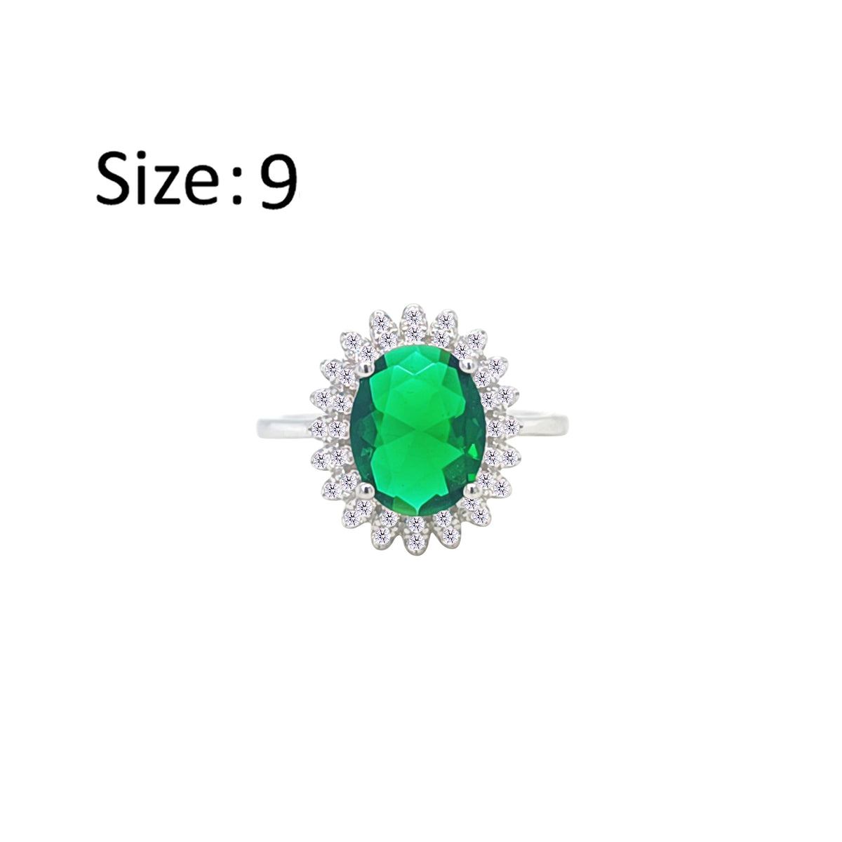 عصفور كريستال خاتم فضة عيار 925 بتصميم بيضاوي اخضر مرصع بالزركون RM0110-G-9