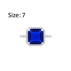 Asfour Crystal Drew Ring With Halo Blue Square Stone In 925 Sterling Silver-RM0111-B-7