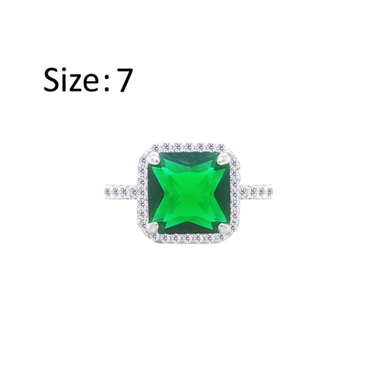 عصفور كريستال خاتم فضة عيار 925 بتصميم مربع اخضر مرصع بالزركون RM0111-G-7