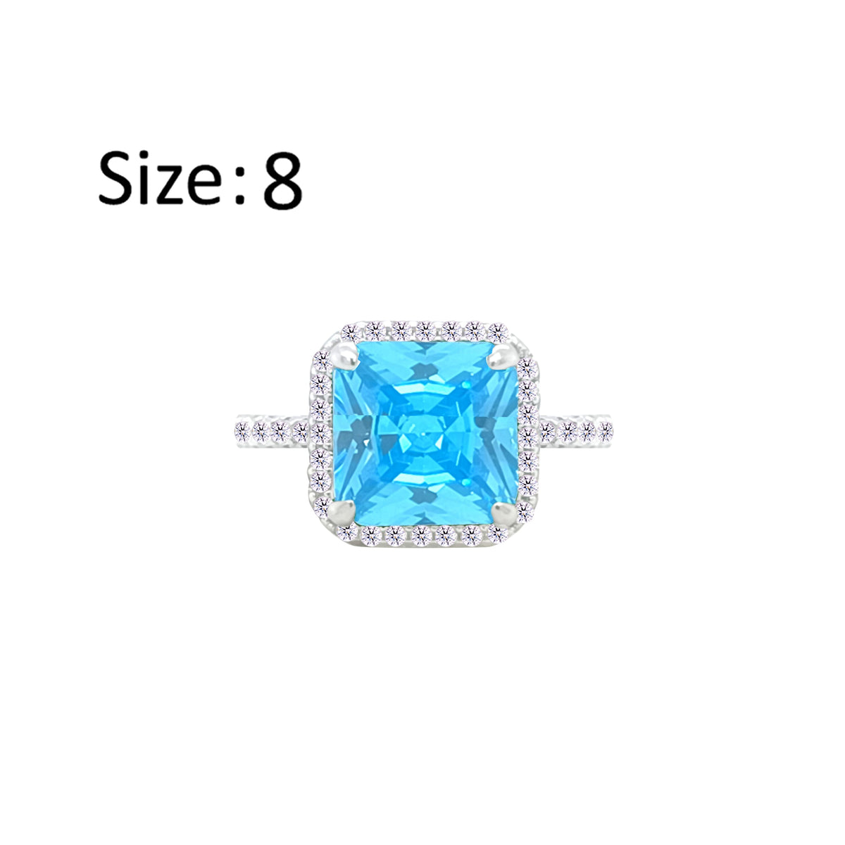 عصفور كريستال خاتم فضة عيار 925 بتصميم مربع اكوامارين مرصع بالزركون RM0111-M-8