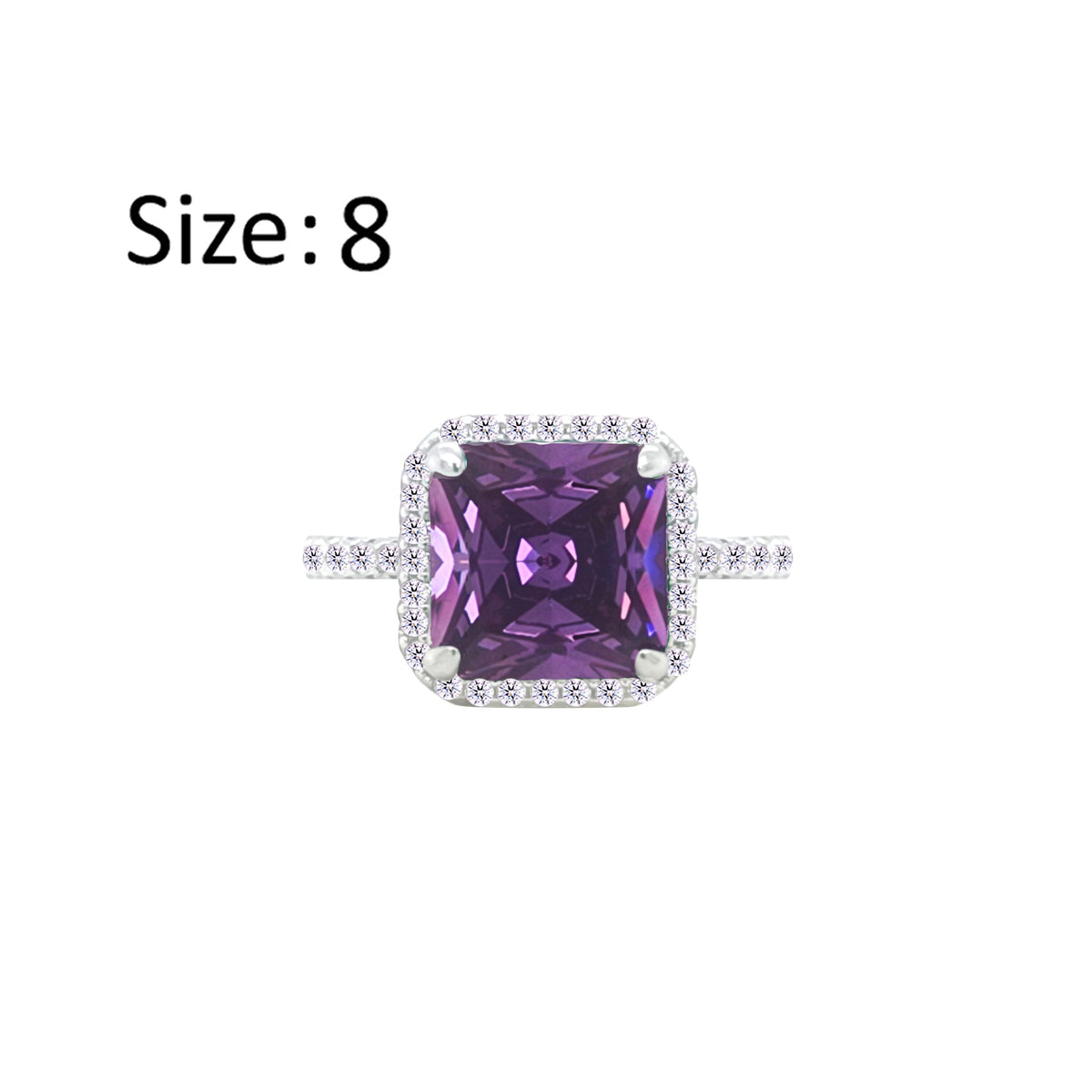 عصفور كريستال خاتم فضة عيار 925 بتصميم مربع لون تنزانيت مرصع بالزركون RM0111-N5-8
