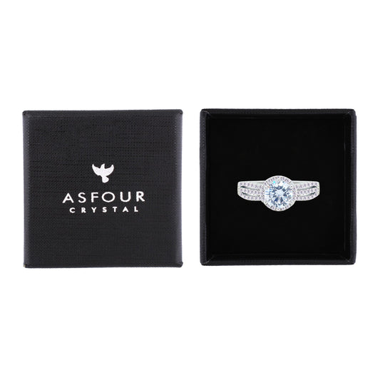 Asfour Crystal Fashion Ring With Round Design Inlaid With Zircon In 925 Sterling Silver-RM0112-8