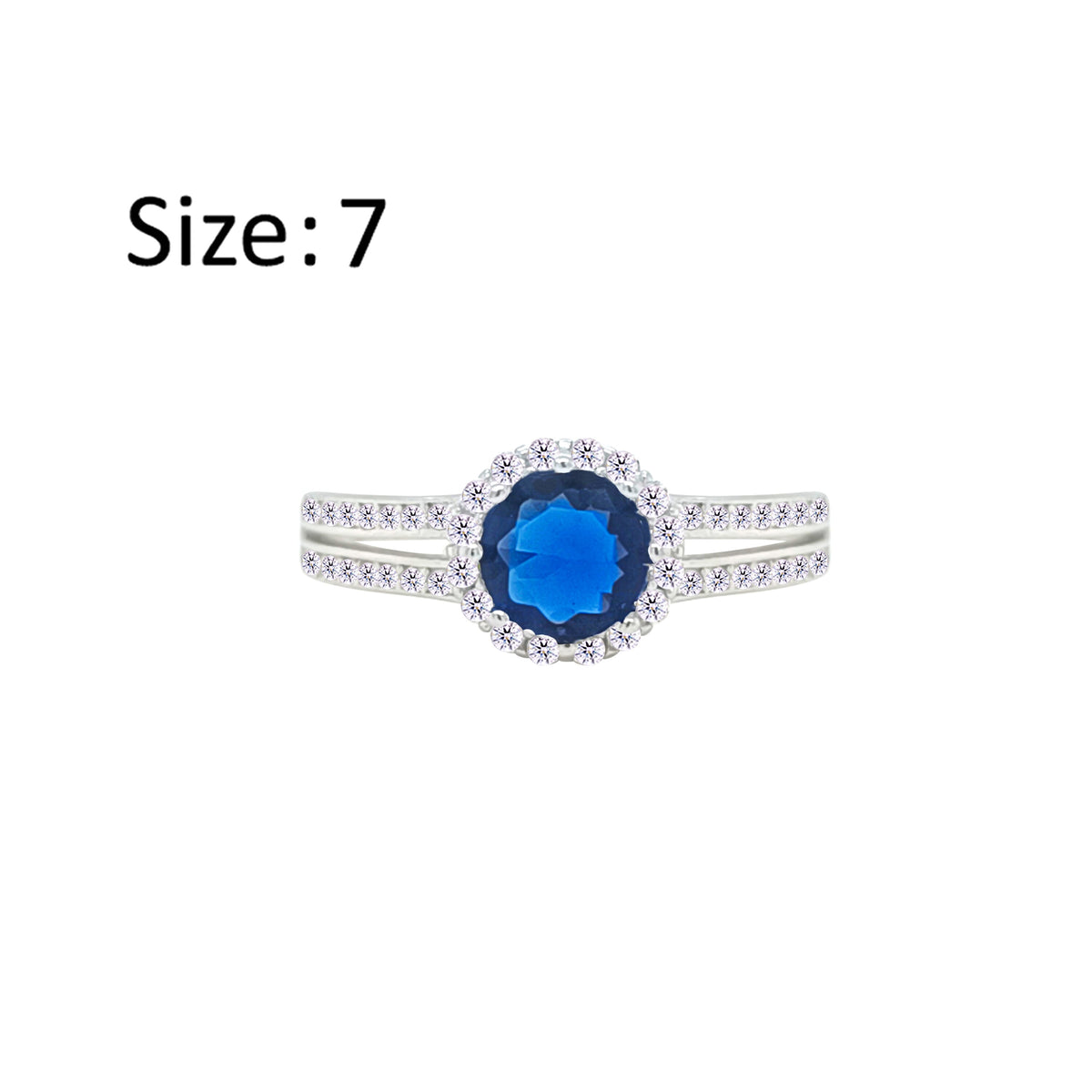 عصفور كريستال خاتم فضة عيار 925 بتصميم دائري ازرق مرصع بالزركون RM0113-B-7