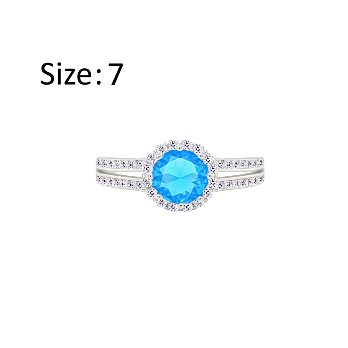 عصفور كريستال خاتم فضة عيار 925 بتصميم دائري اكوامارين مرصع بالزركون RM0113-M-7