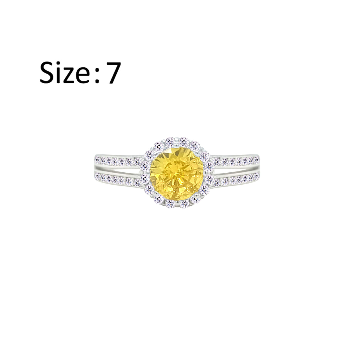 عصفور كريستال خاتم فضة عيار 925 بتصميم دائري اصفر مرصع بالزركون RM0113-Y-7