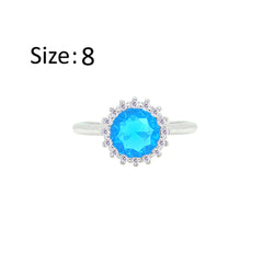 Asfour Creations Drew Ring With Halo Aquamarine Round Stone In 925 Sterling Silver – Size 8 – RM0116-M-8