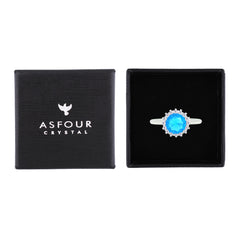 Asfour Creations Drew Ring With Halo Aquamarine Round Stone In 925 Sterling Silver – Size 8 – RM0116-M-8